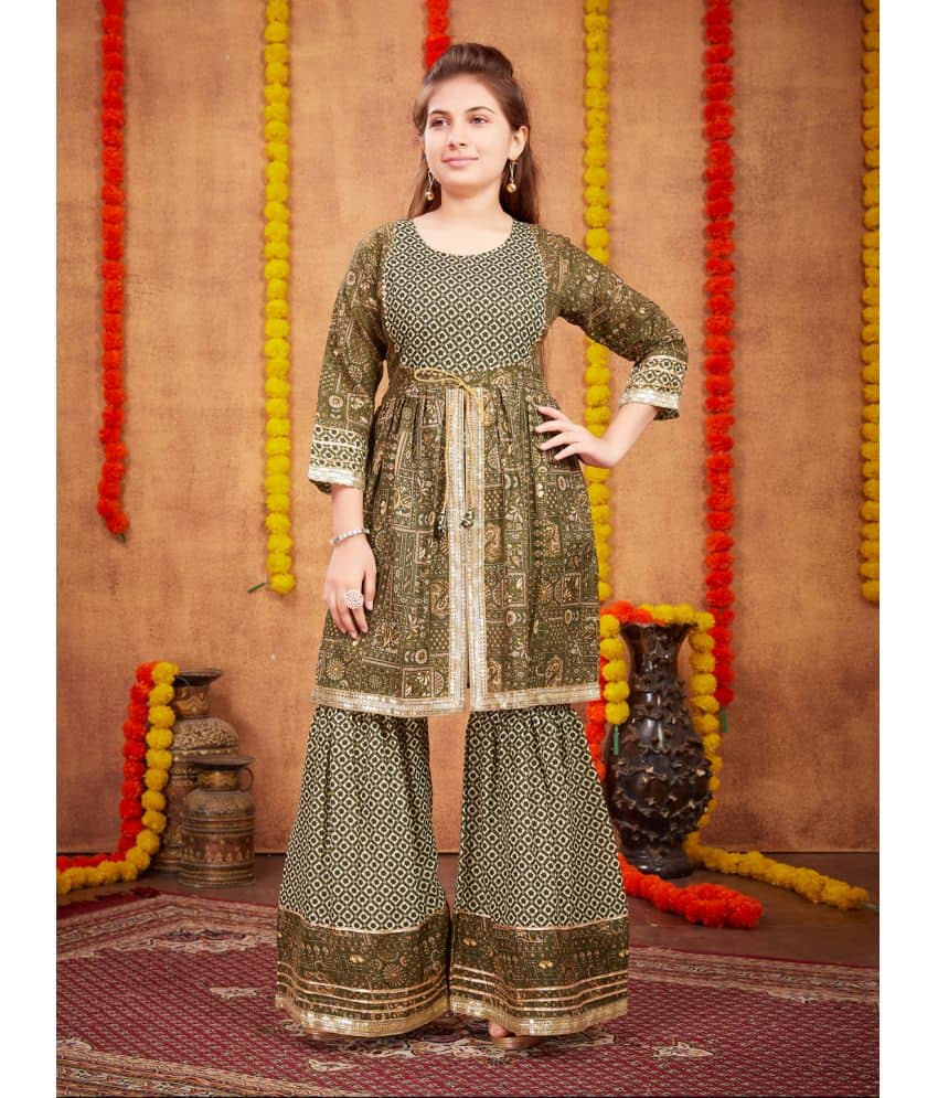 Aarika Girls Cotton Kurta and Sharara Set ( Pack of 1 , Green )