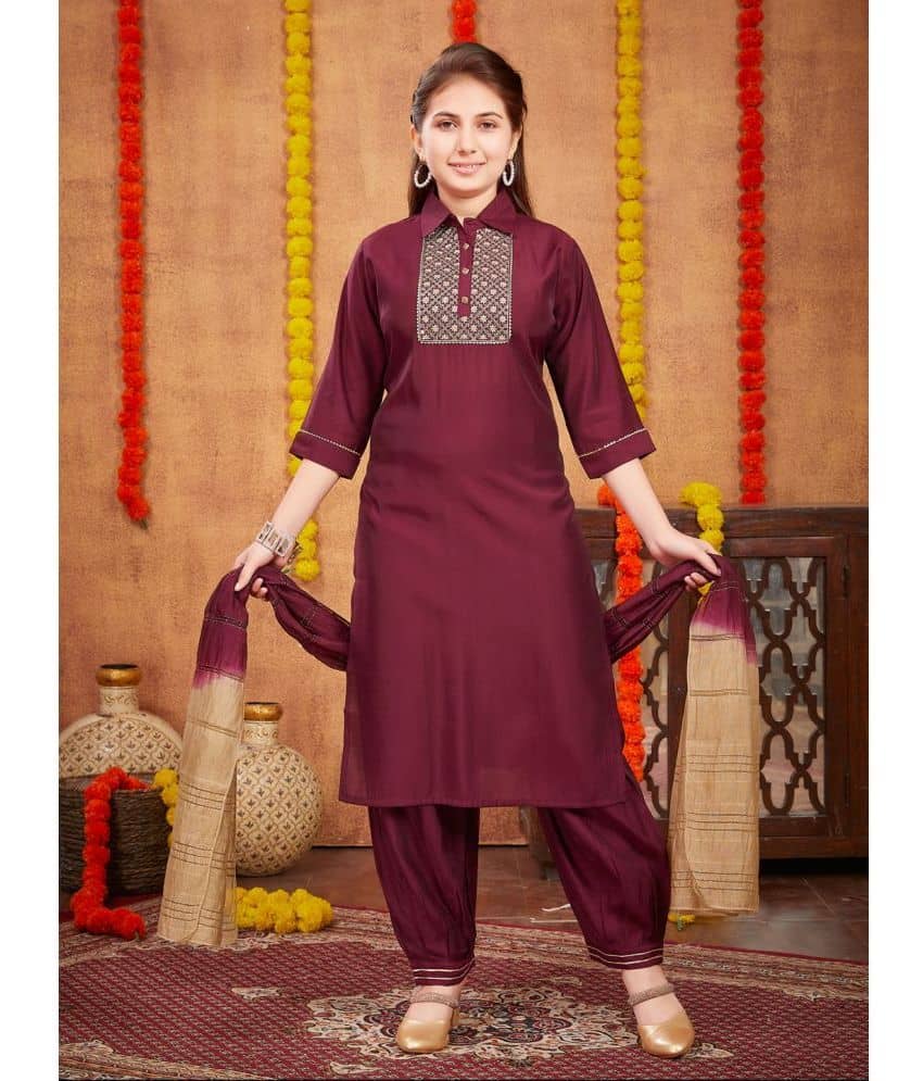 Aarika Girls Silk Patiala Kurta Set ( Pack of 1 , Wine )