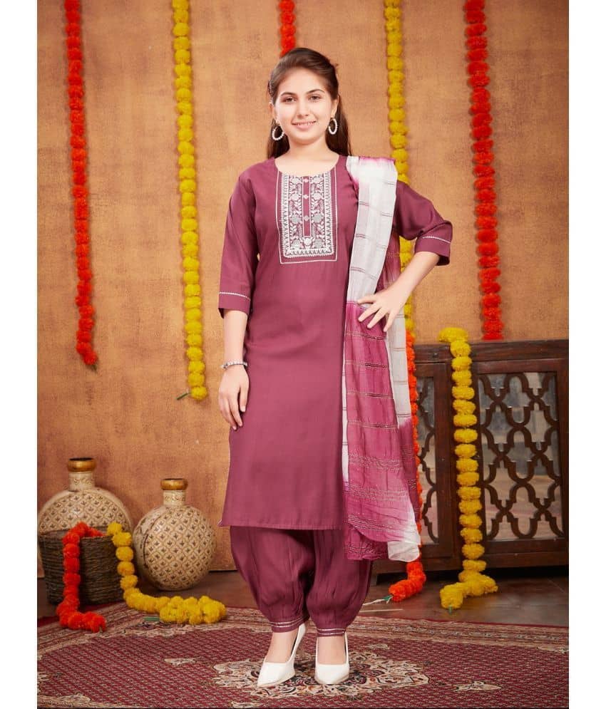 Aarika Girls Silk Patiala Kurta Set ( Pack of 1 , Wine )