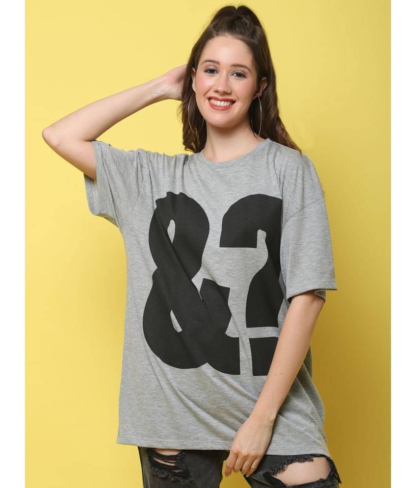     			DOOR74 Women Cotton Printed Oversized Fit Round Neck T-Shirt ( Grey )