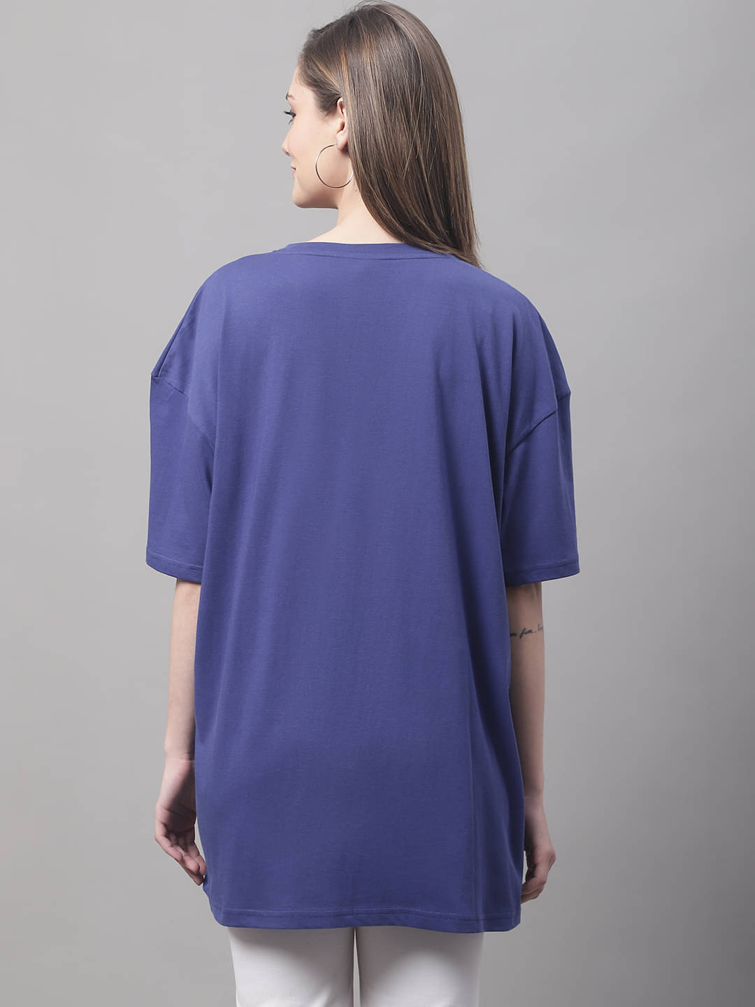 DOOR74 Women Cotton Printed Oversized Fit Round Neck T-Shirt ( Navy Blue ) DOOR74 Women Cotton Printed Oversized Fit Round Neck T-Shirt ( Navy Blue )