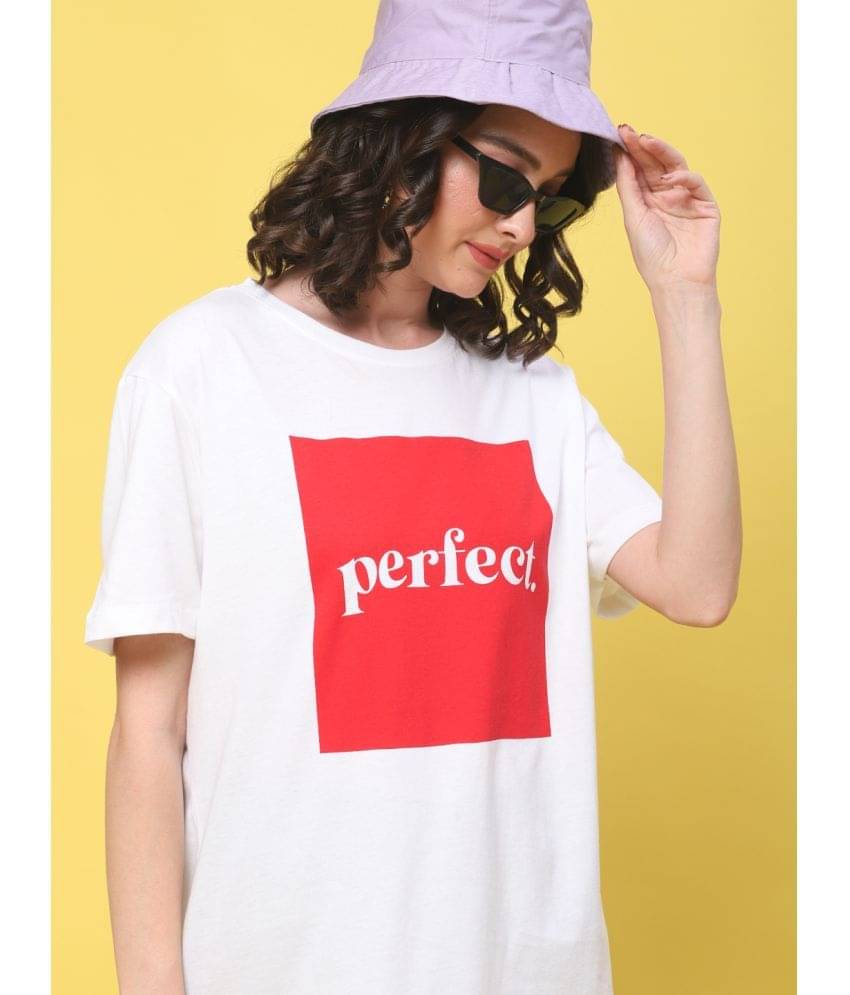 DOOR74 Women Cotton Printed Oversized Fit Round Neck T-Shirt ( White ) DOOR74 Women Cotton Printed Oversized Fit Round Neck T-Shirt ( White )