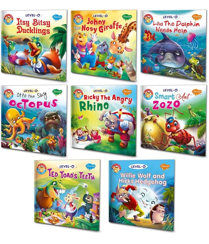 Itsy Bitsy Duckling, Johny The Nosy Giraffe, Lila The Dolphin Needs Help, Otto The Shy Octopus, Ricky The Angry Rhino, Smart Ant Zozo, Ted Toads Teeth, Willie Wolf And Hicks Hedgehog | Set Of 8 0-Level Story Books Itsy Bitsy Duckling, Johny The Nosy Giraffe, Lila The Dolphin Needs Help, Otto The Shy Octopus, Ricky The Angry Rhino, Smart Ant Zozo, Ted Toads Teeth, Willie Wolf And Hicks Hedgehog | Set Of 8 0-Level Story Books