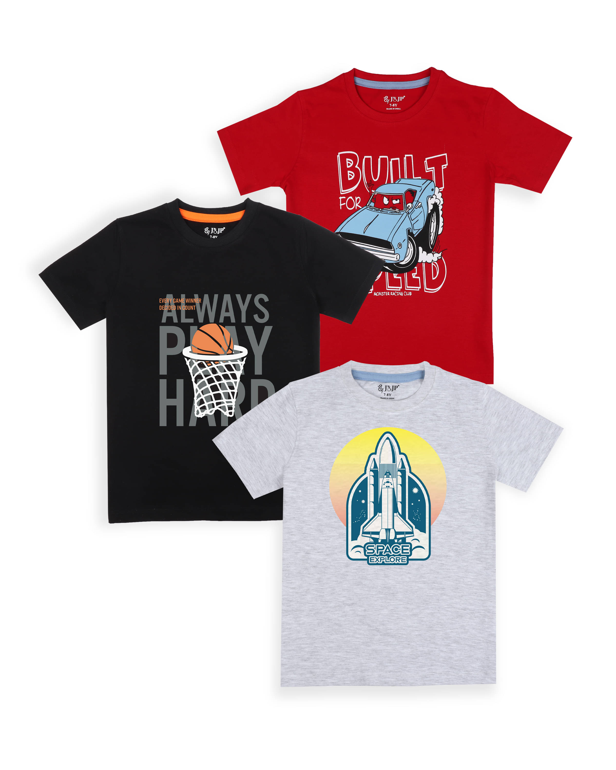     			J&JP Pack of 1 Boys Cotton Blend T-Shirt ( Multi Color )