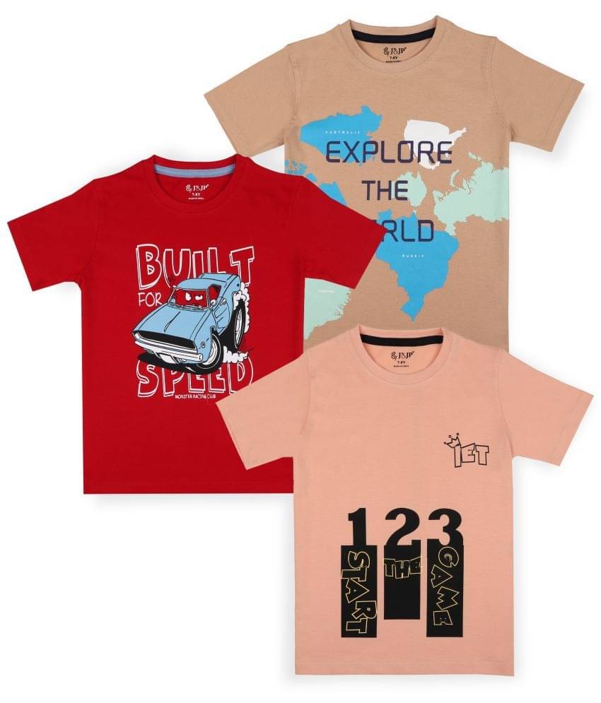     			J&JP Pack of 2 Boys Cotton Blend T-Shirt ( Multi Color )