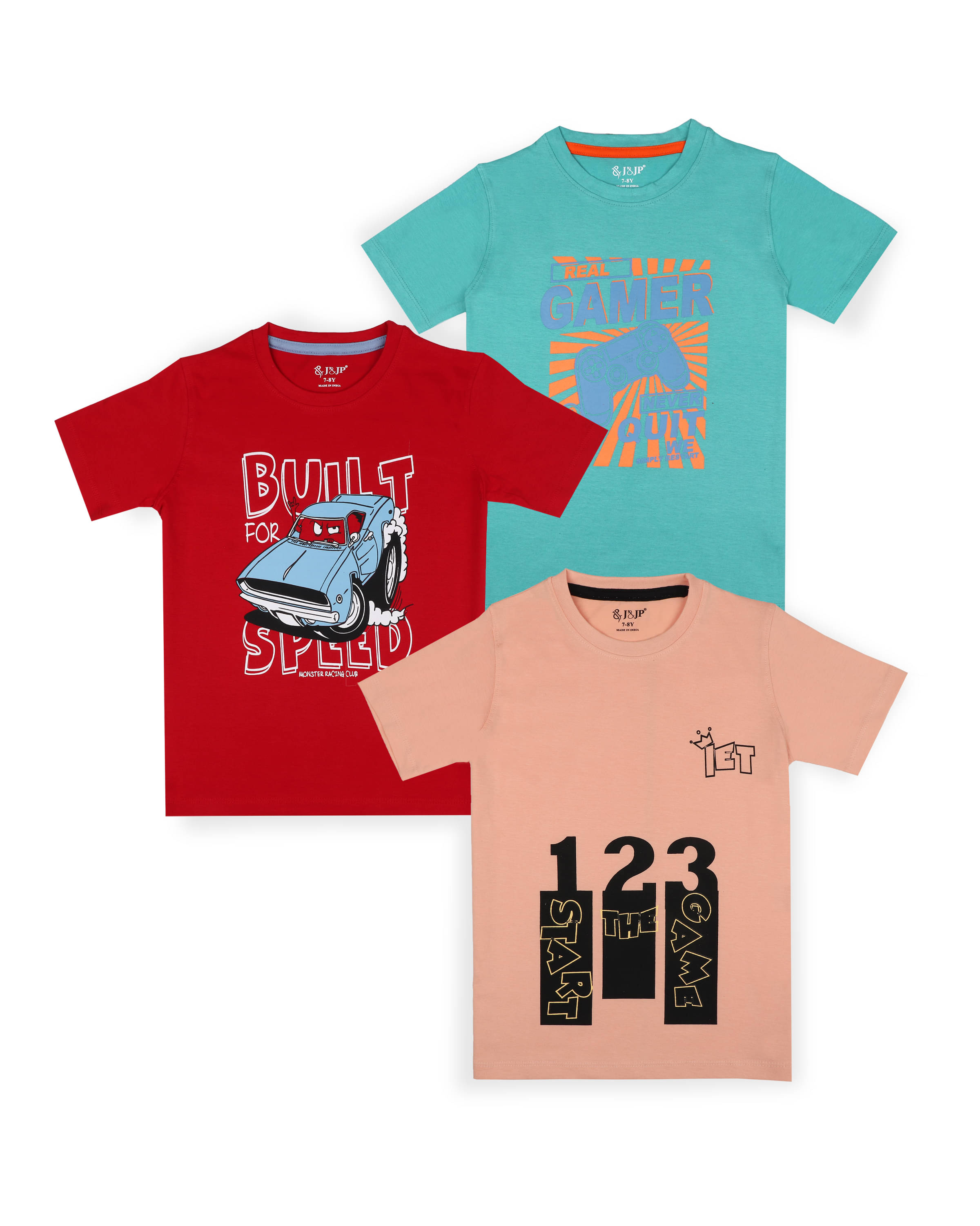     			J&JP Pack of 3 Boys Cotton Blend T-Shirt ( Multi Color )