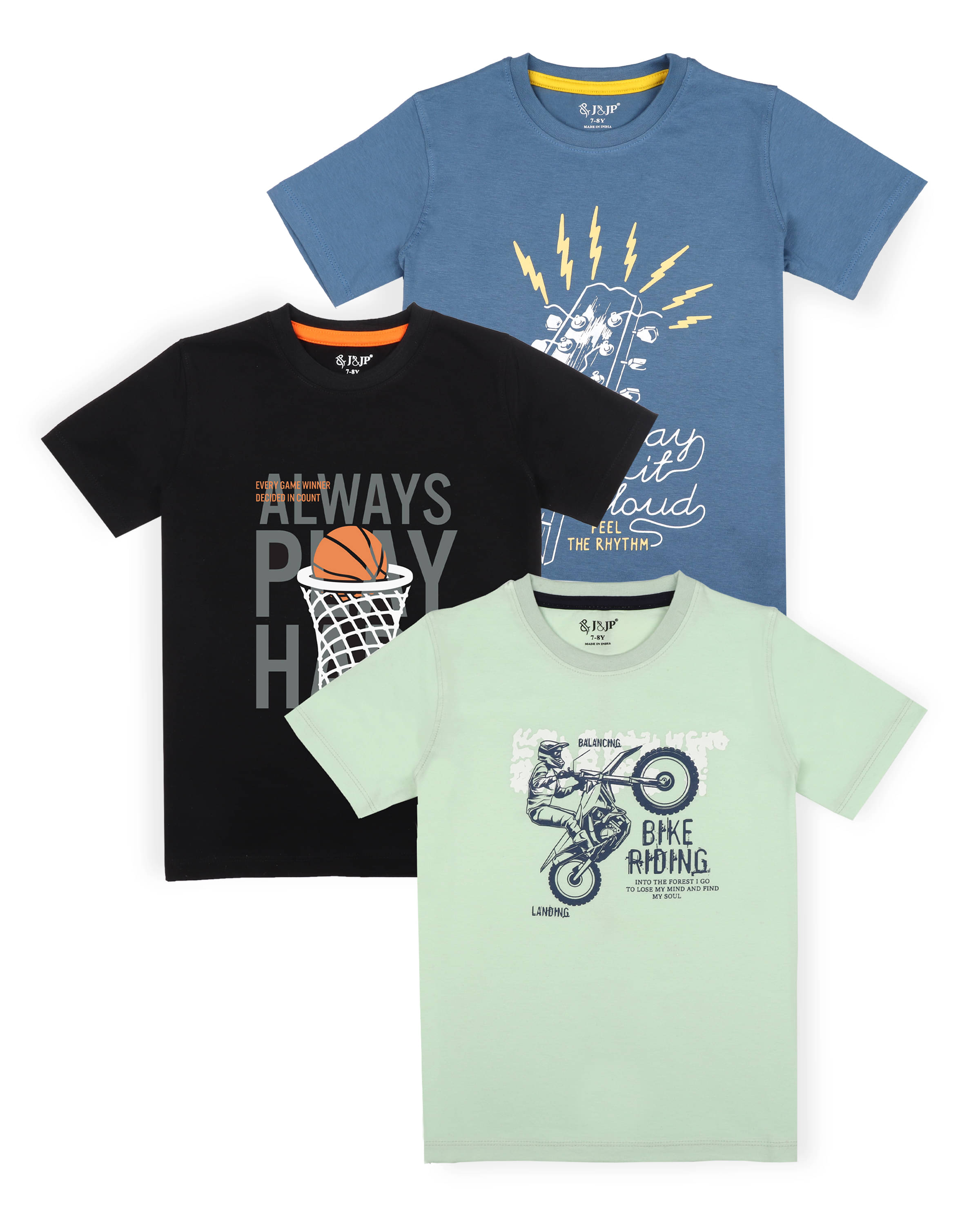     			J&JP Pack of 5 Boys Cotton Blend T-Shirt ( Multi Color )
