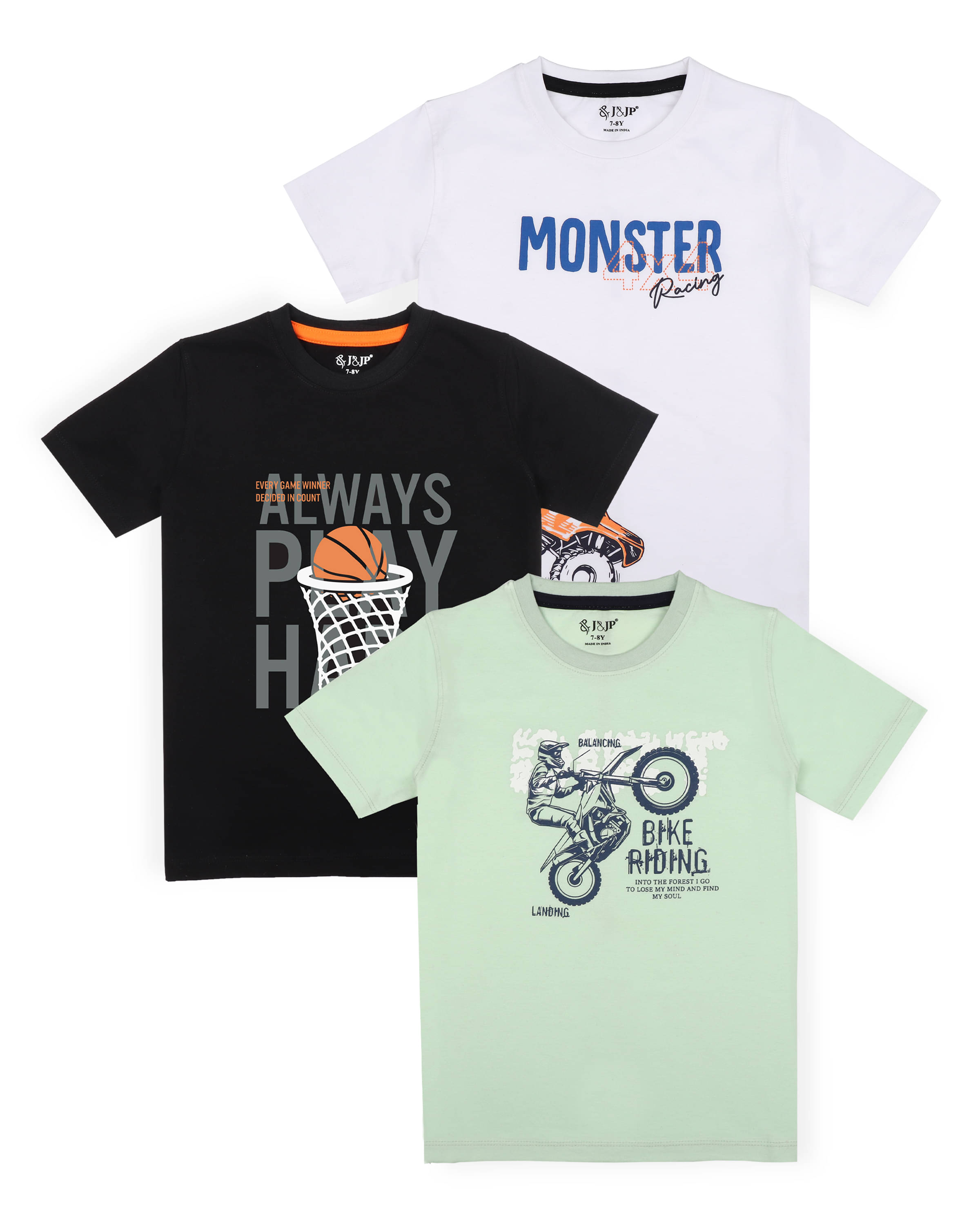    			J&JP Pack of 1 Boys Cotton Blend T-Shirt ( Multi Color )