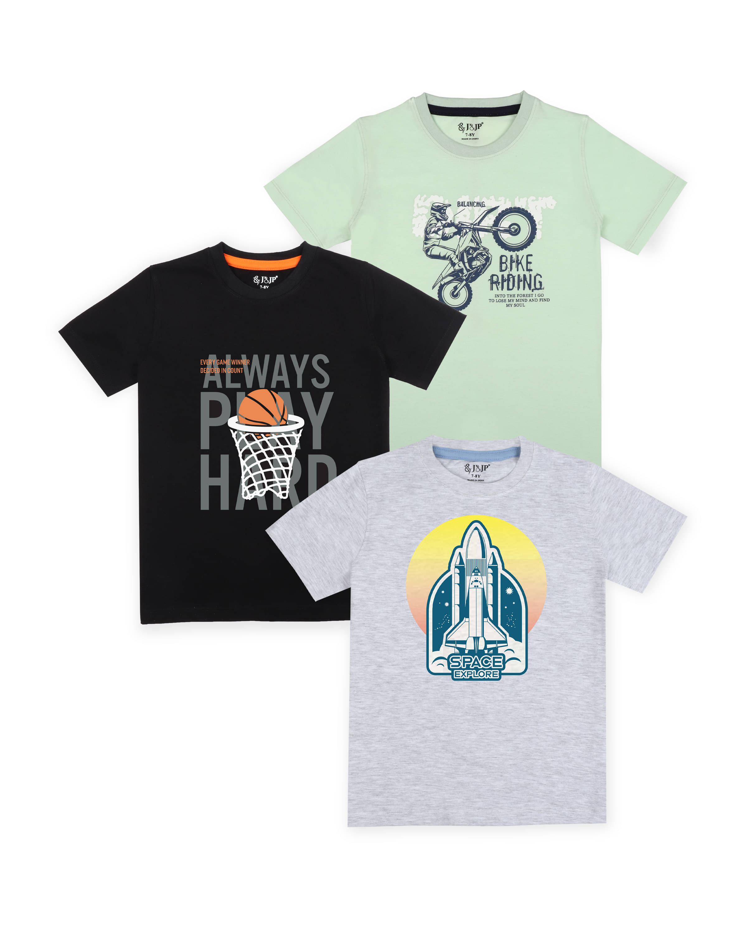     			J&JP Pack of 1 Boys Cotton Blend T-Shirt ( Multicolor )