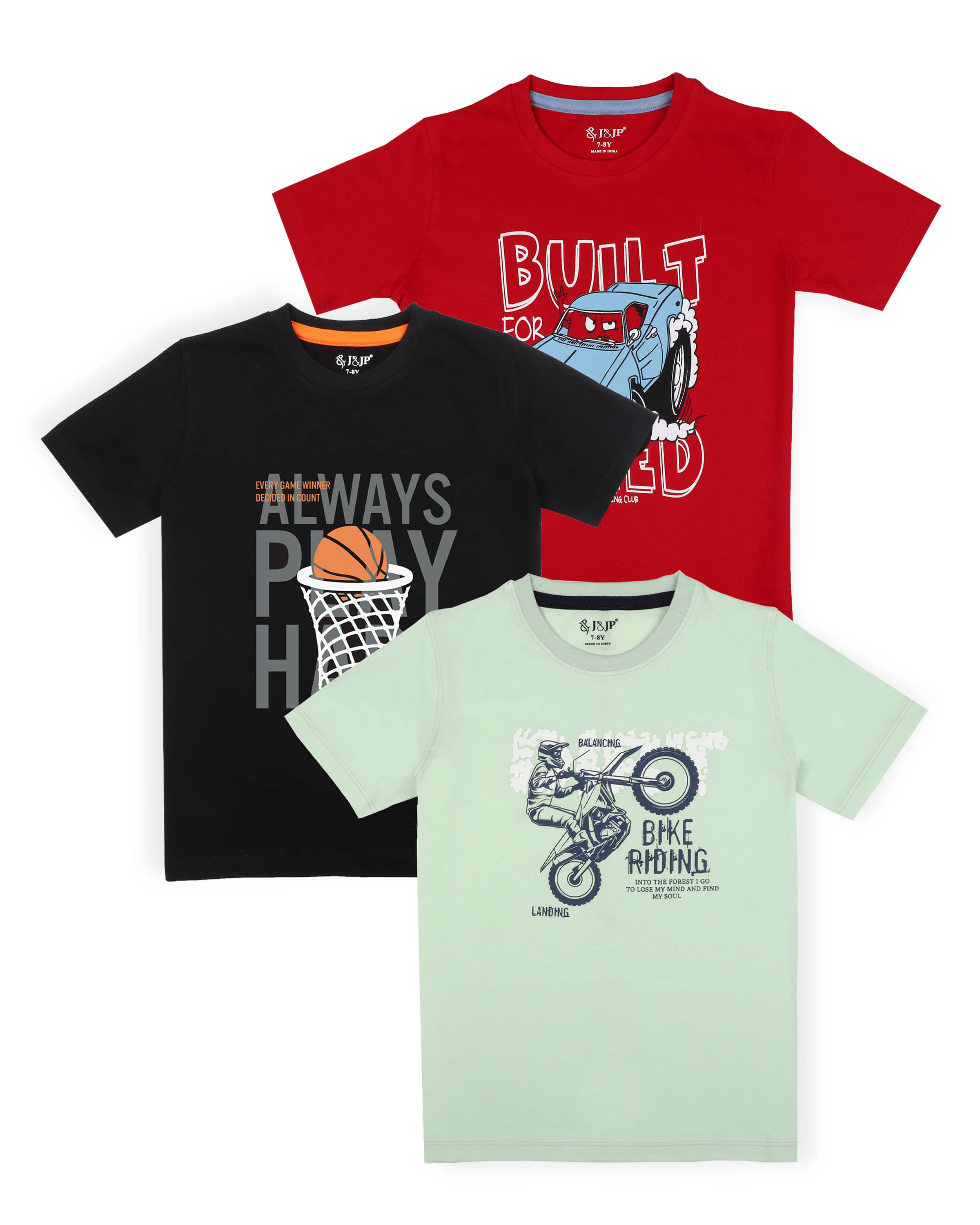     			J&JP Pack of 2 Boys Cotton Blend T-Shirt ( Multi Color )