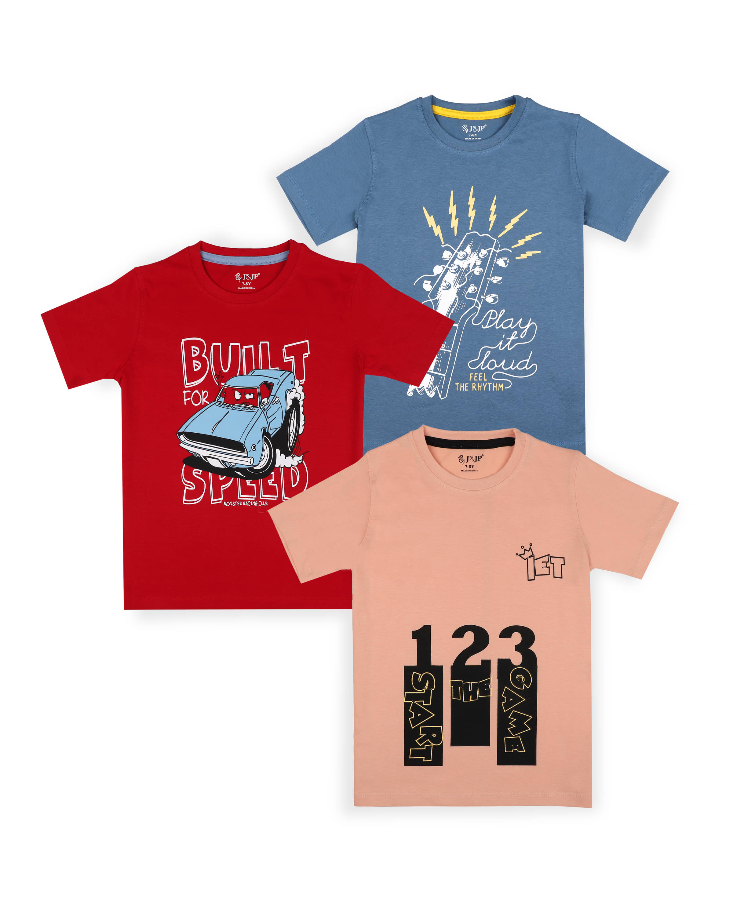     			J&JP Pack of 2 Boys Cotton Blend T-Shirt ( Multi Color )