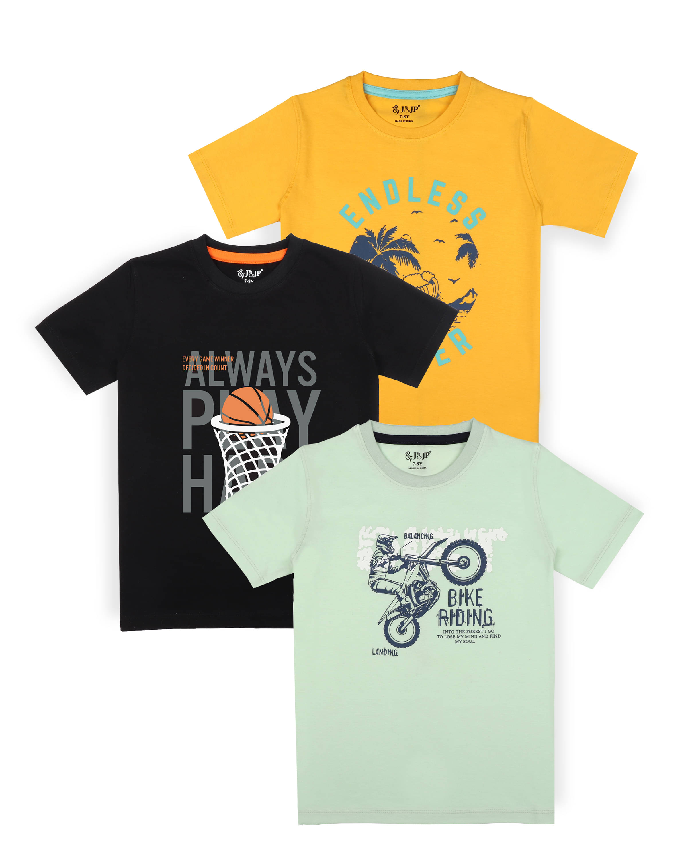     			J&JP Pack of 1 Boys Cotton Blend T-Shirt ( Multi Color )