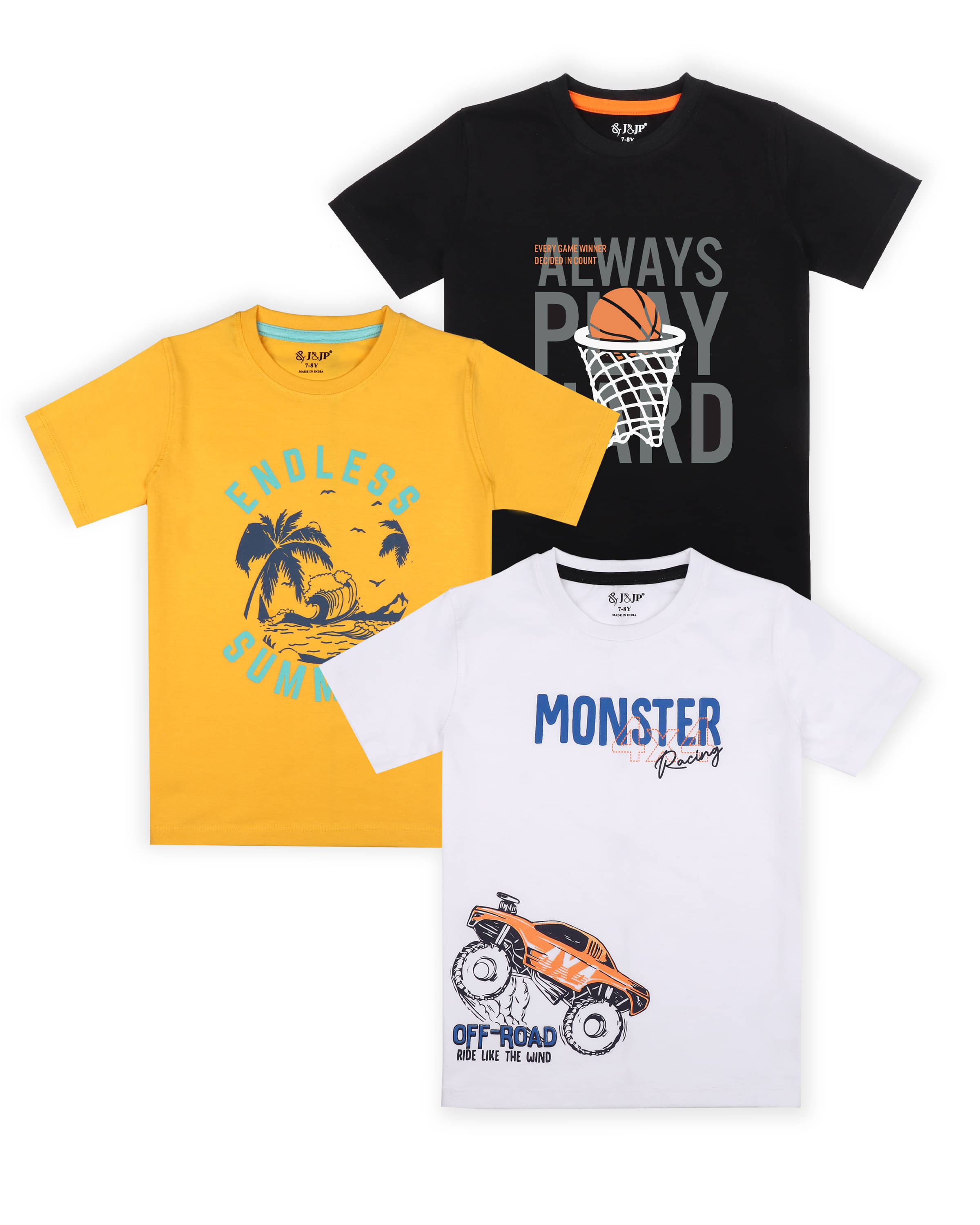     			J&JP Pack of 1 Boys Cotton Blend T-Shirt ( Multi Color )