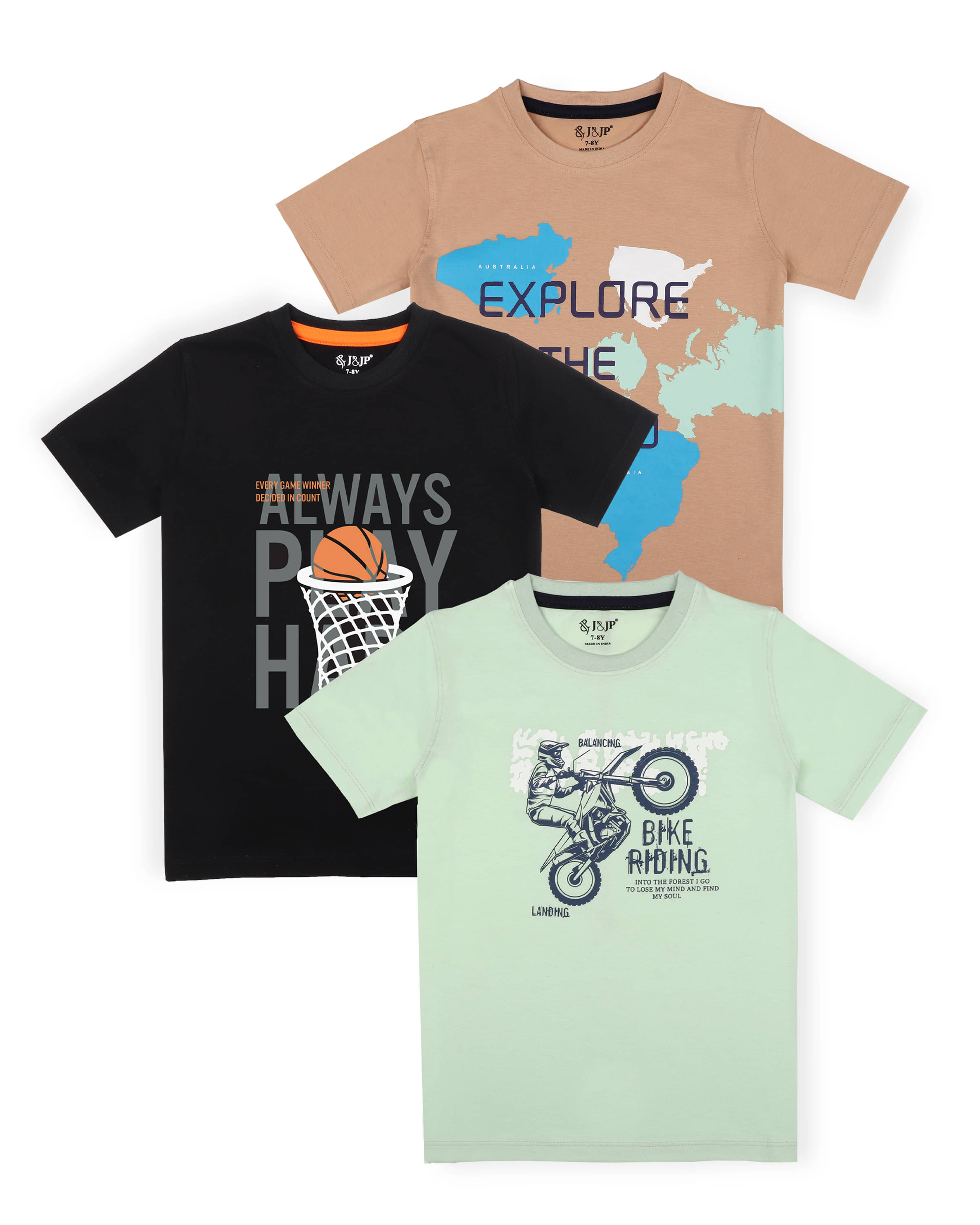     			J&JP Pack of 1 Boys Cotton Blend T-Shirt ( Multicolor )