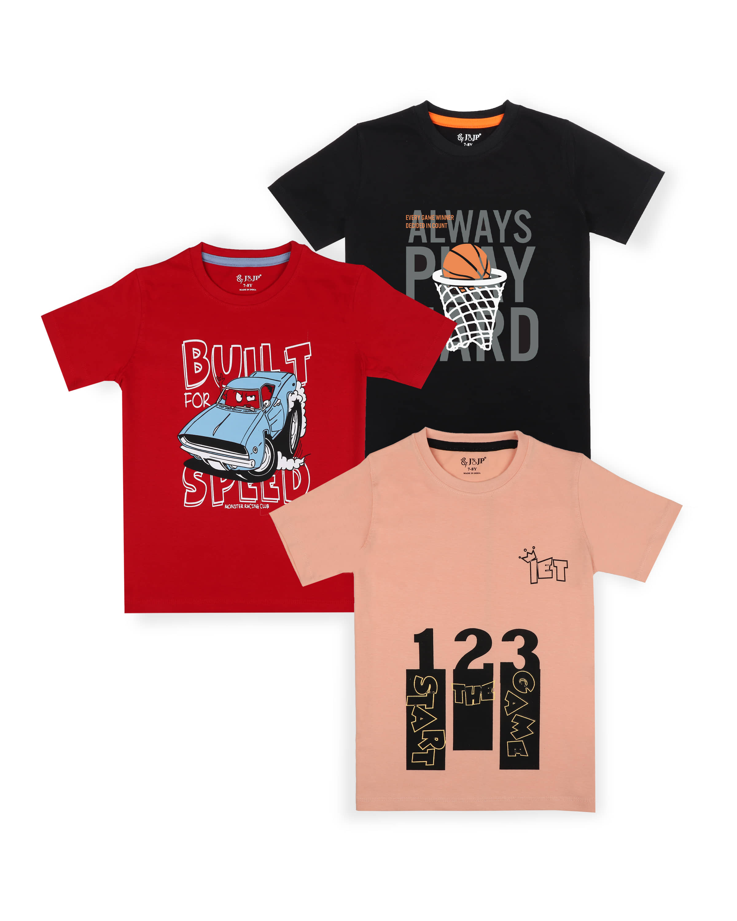 J&JP Pack of 1 Boys Cotton Blend T-Shirt ( Multi Color )