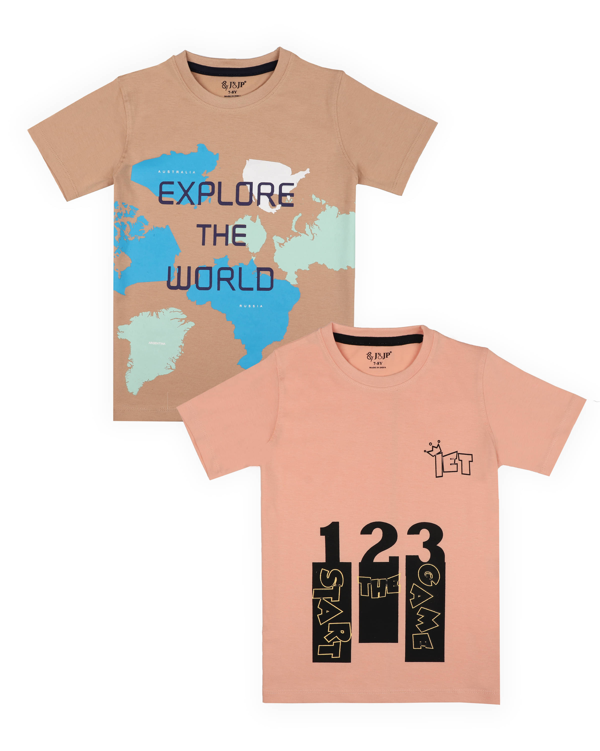     			J&JP Pack of 2 Boys Cotton Blend T-Shirt ( Multicolor )