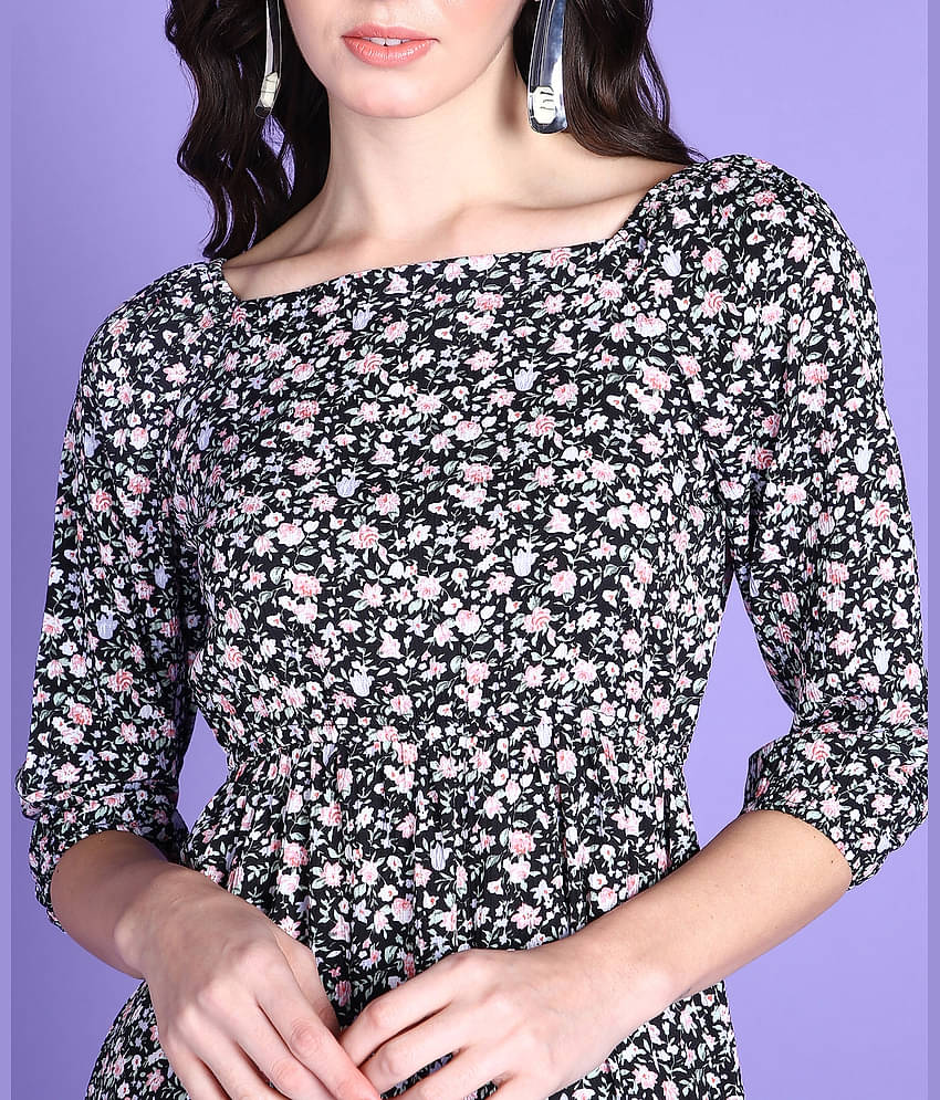 POPWINGS Women Polyester Printed A-line Dress ( Multi Color )