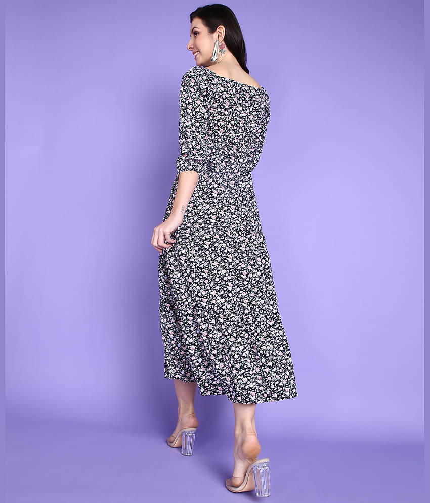 POPWINGS Women Polyester Printed A-line Dress ( Multi Color )