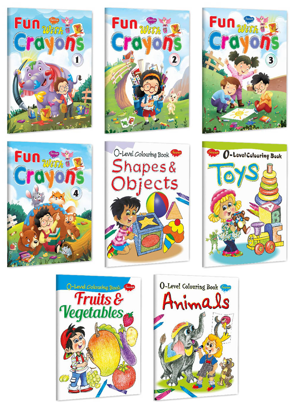     			Sawan Present Set Of 8 Colouring Books Level Colouring Book Shapes And Objects, Toys, Fruits And Vegetables, Animals, Fun With Crayons-1 To 4 (Pin Binding, Manoj Publications Editorial Board)