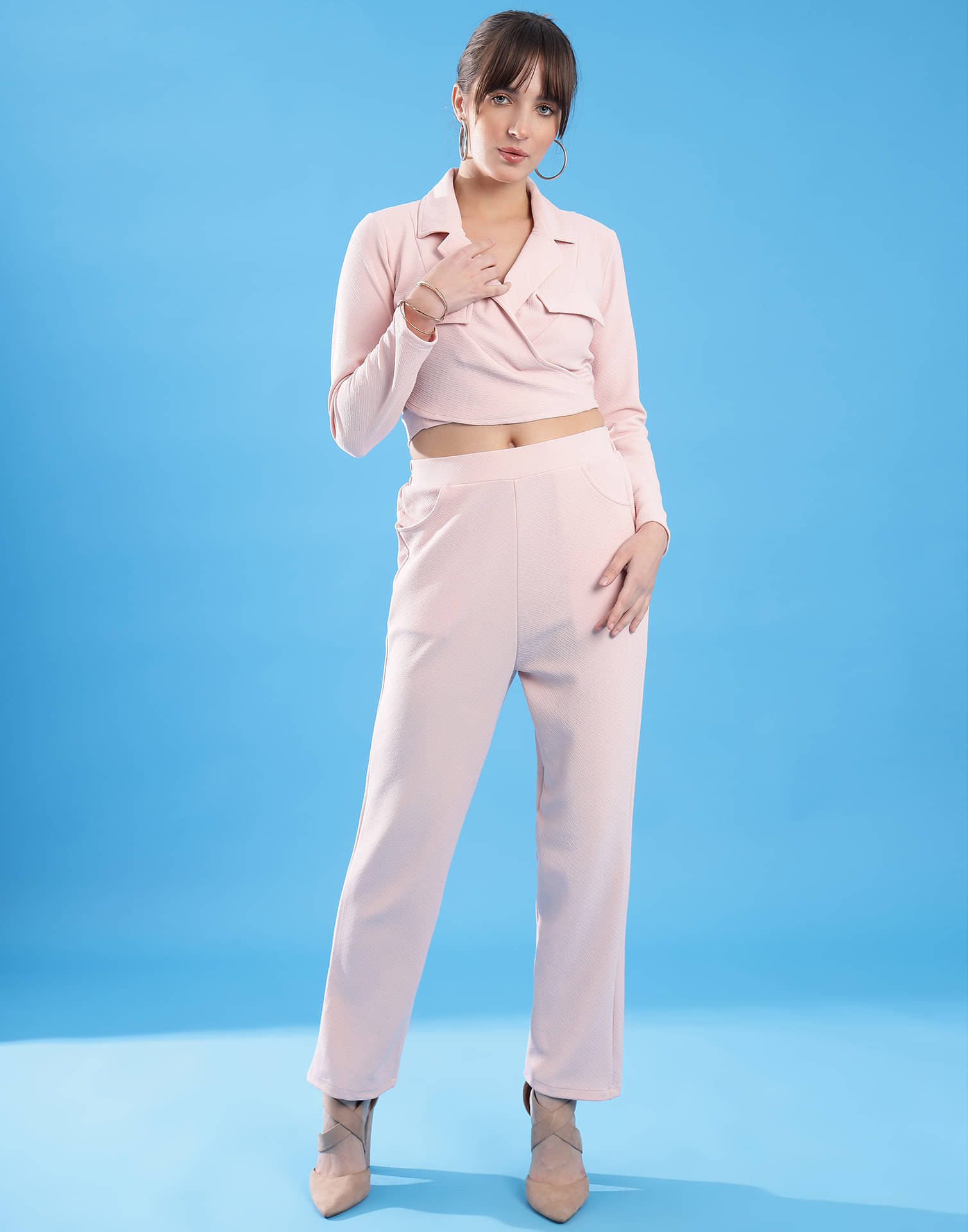     			Selvia Women Dyed Top With Trousers Co-Ord Set ( Pink )