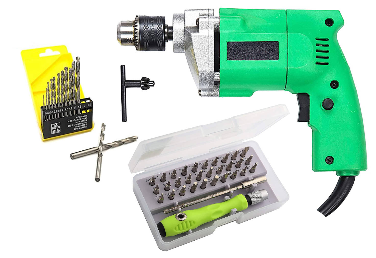 Shopper52 - DRL13P32PSCRW 350W 10mm Corded Drill Machine with Bits Shopper52 - DRL13P32PSCRW 350W 10mm Corded Drill Machine with Bits
