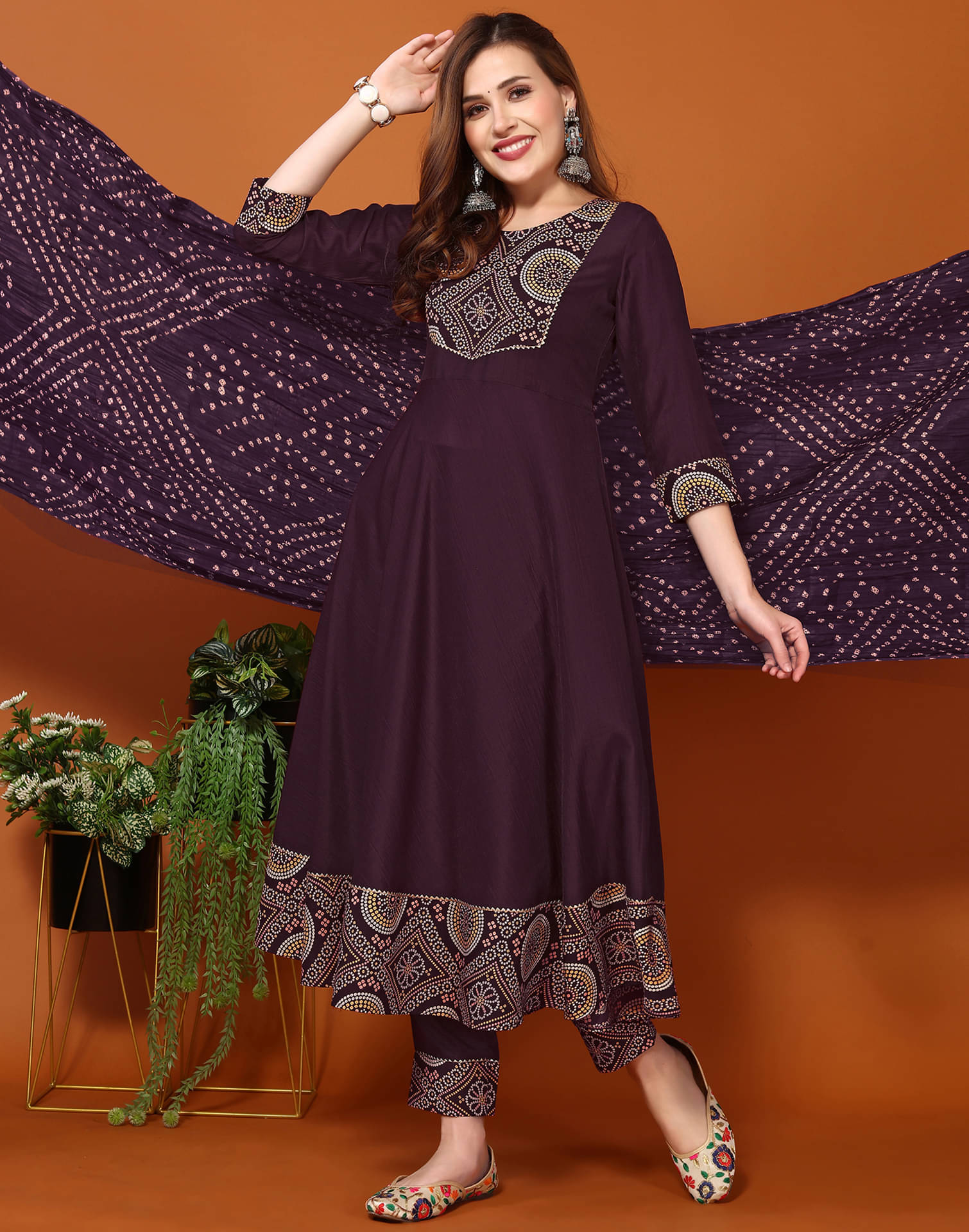     			Skylee Chiffon Printed Kurti With Pants Women's Stitched Salwar Suit - Wine ( Pack of 1 )