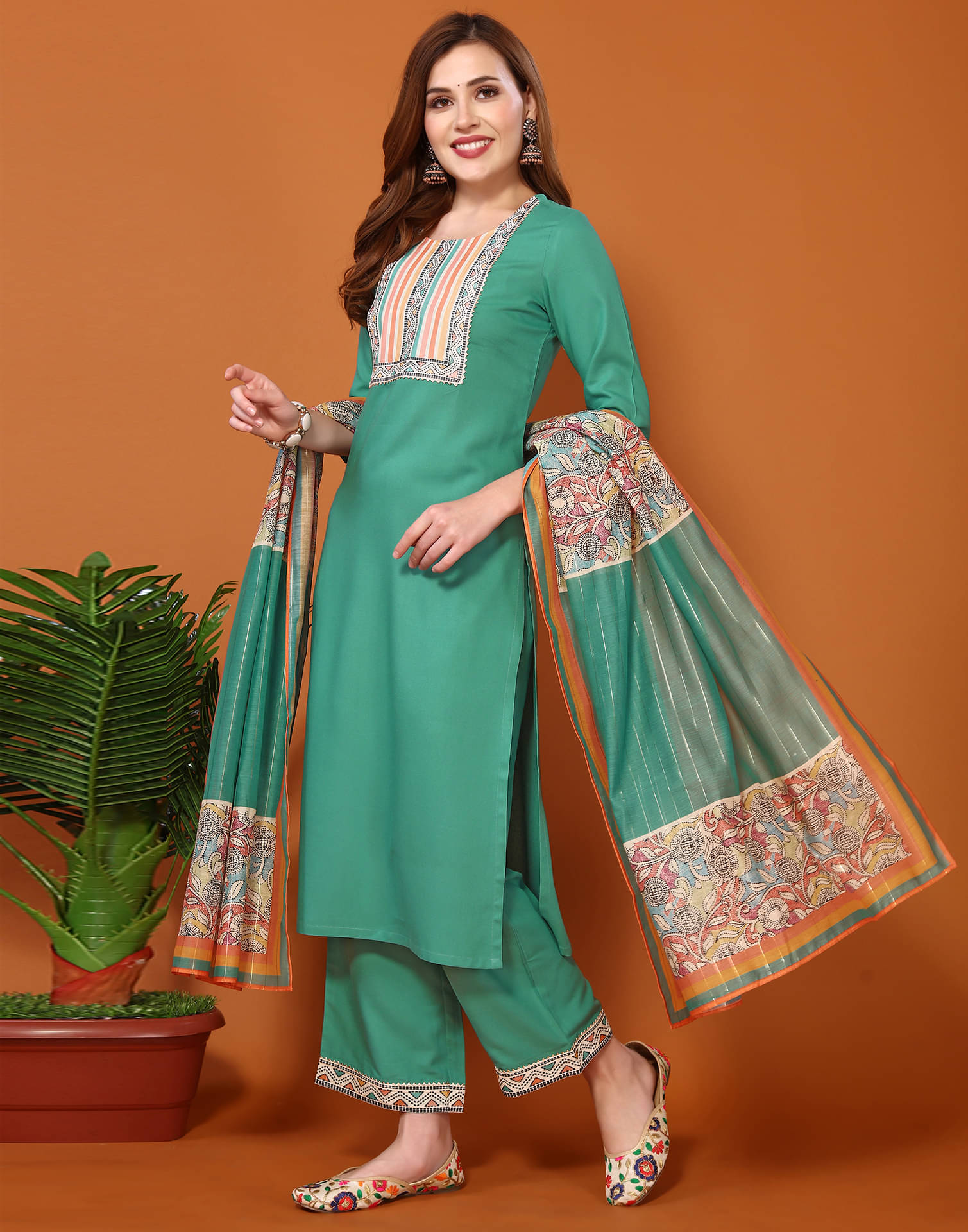     			Skylee Cotton Solid Kurti With Pants Women's Stitched Salwar Suit - Sea Green ( Pack of 1 )