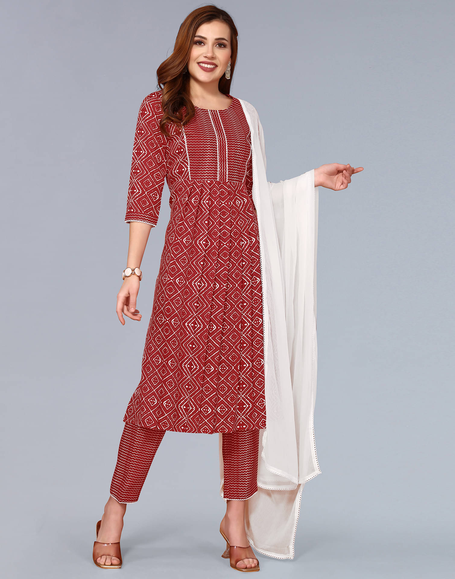     			Skylee Rayon Printed Kurti With Pants Women's Stitched Salwar Suit - Red ( Pack of 1 )
