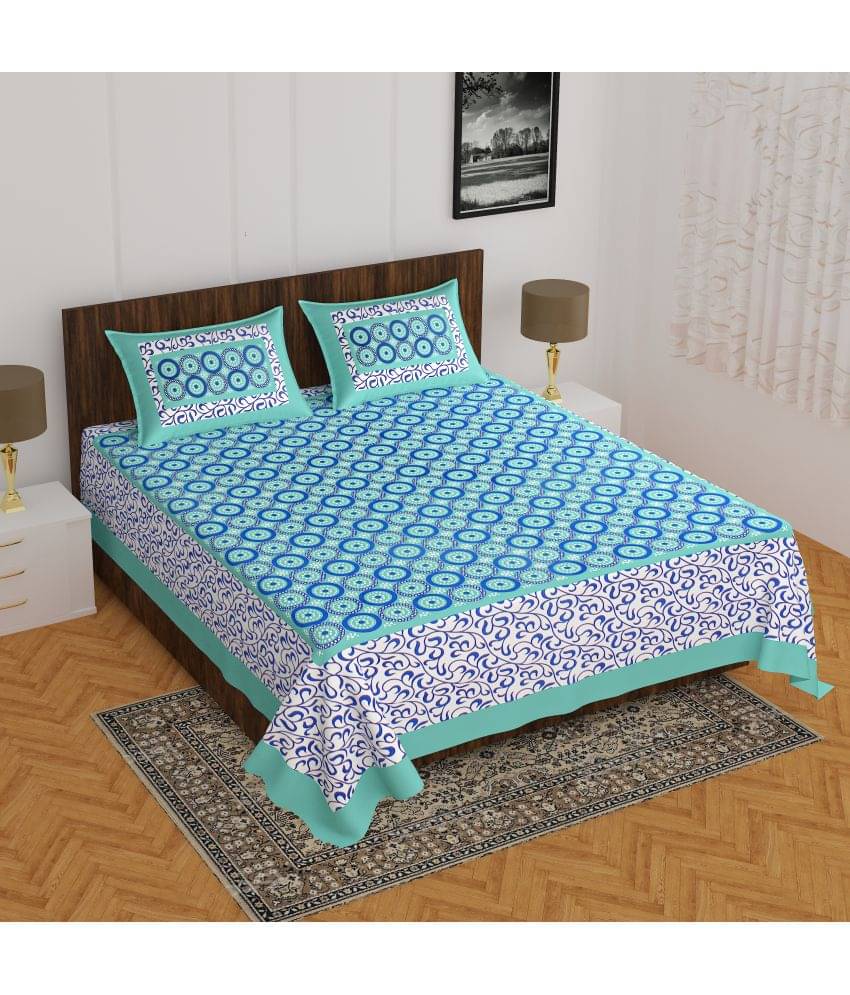     			CLOTHOLOGY Cotton 1 Double Bedsheet with 2 Pillow Covers ( Light Blue )
