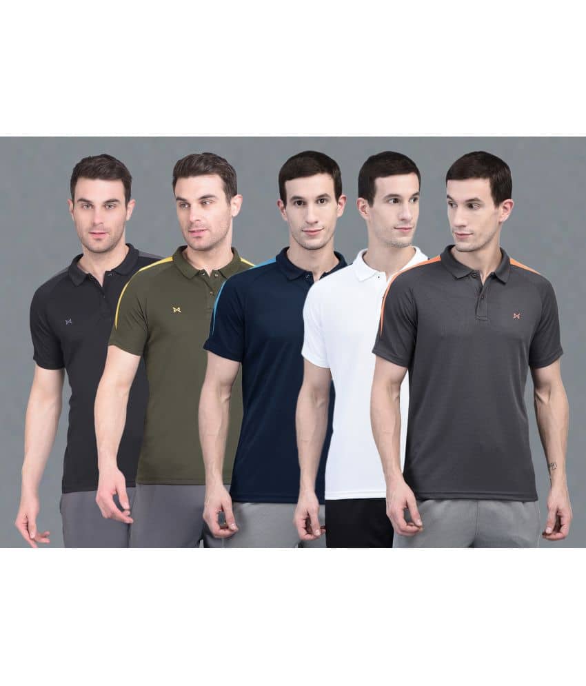 Force NXT Multicolor Polyester Regular Fit Men's Sports Polo T-Shirt ( Pack of 5 )