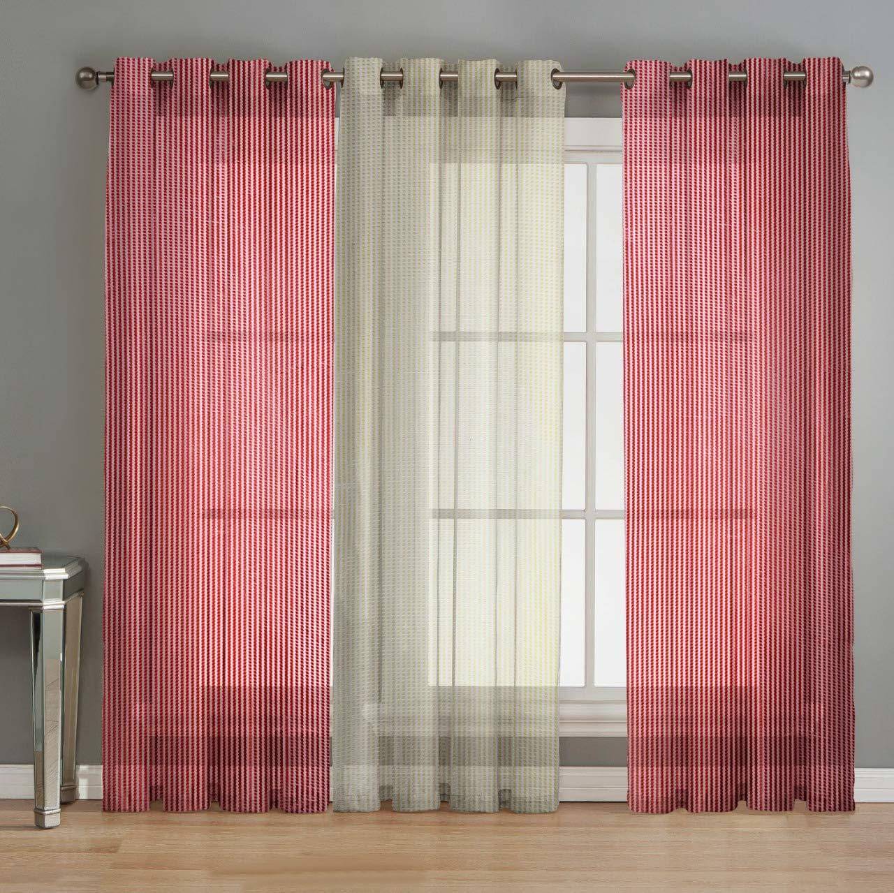     			BELLA TRUE Vertical Striped Sheer Eyelet Curtain 5 ft ( Pack of 3 )  Maroon