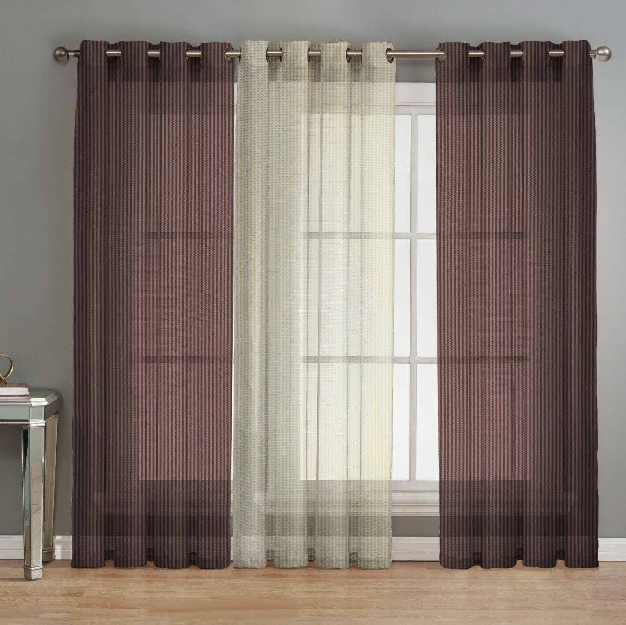 BELLA TRUE Vertical Striped Sheer Eyelet Curtain 5 ft ( Pack of 3 ) Brown BELLA TRUE Vertical Striped Sheer Eyelet Curtain 5 ft ( Pack of 3 ) Brown