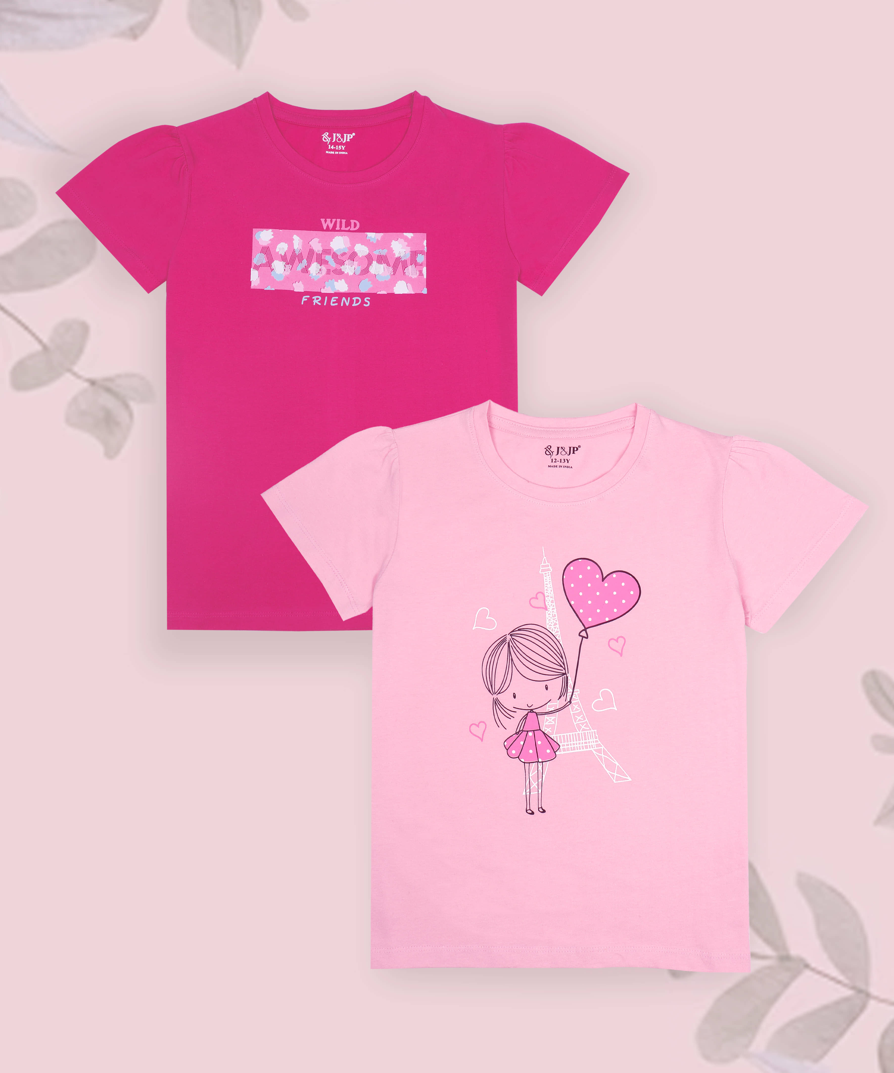 J&JP Pack of 2 Girls Cotton Blend T-Shirt ( Multicolor )
