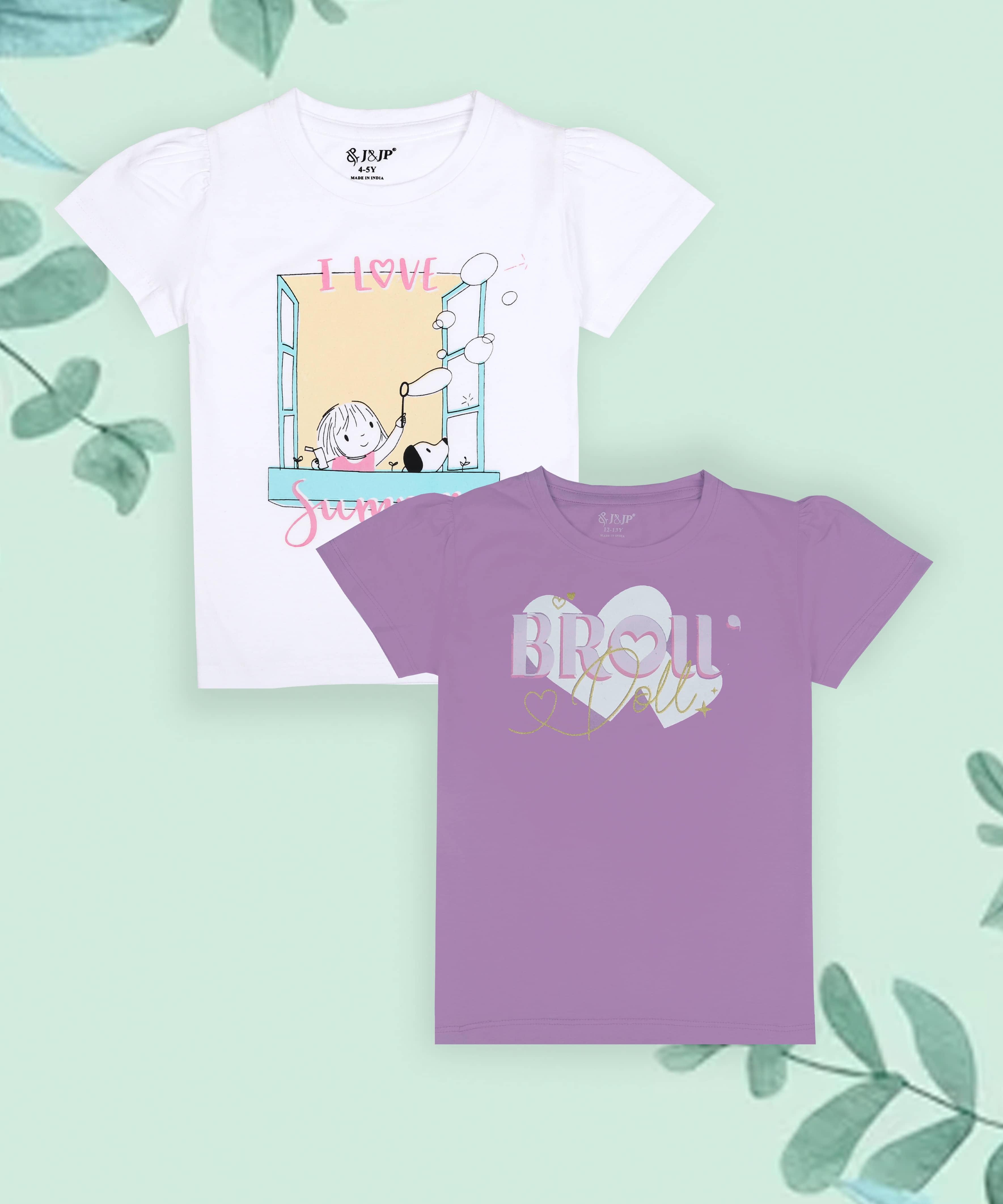 J&JP Pack of 2 Girls Cotton Blend T-Shirt ( Multicolor )
