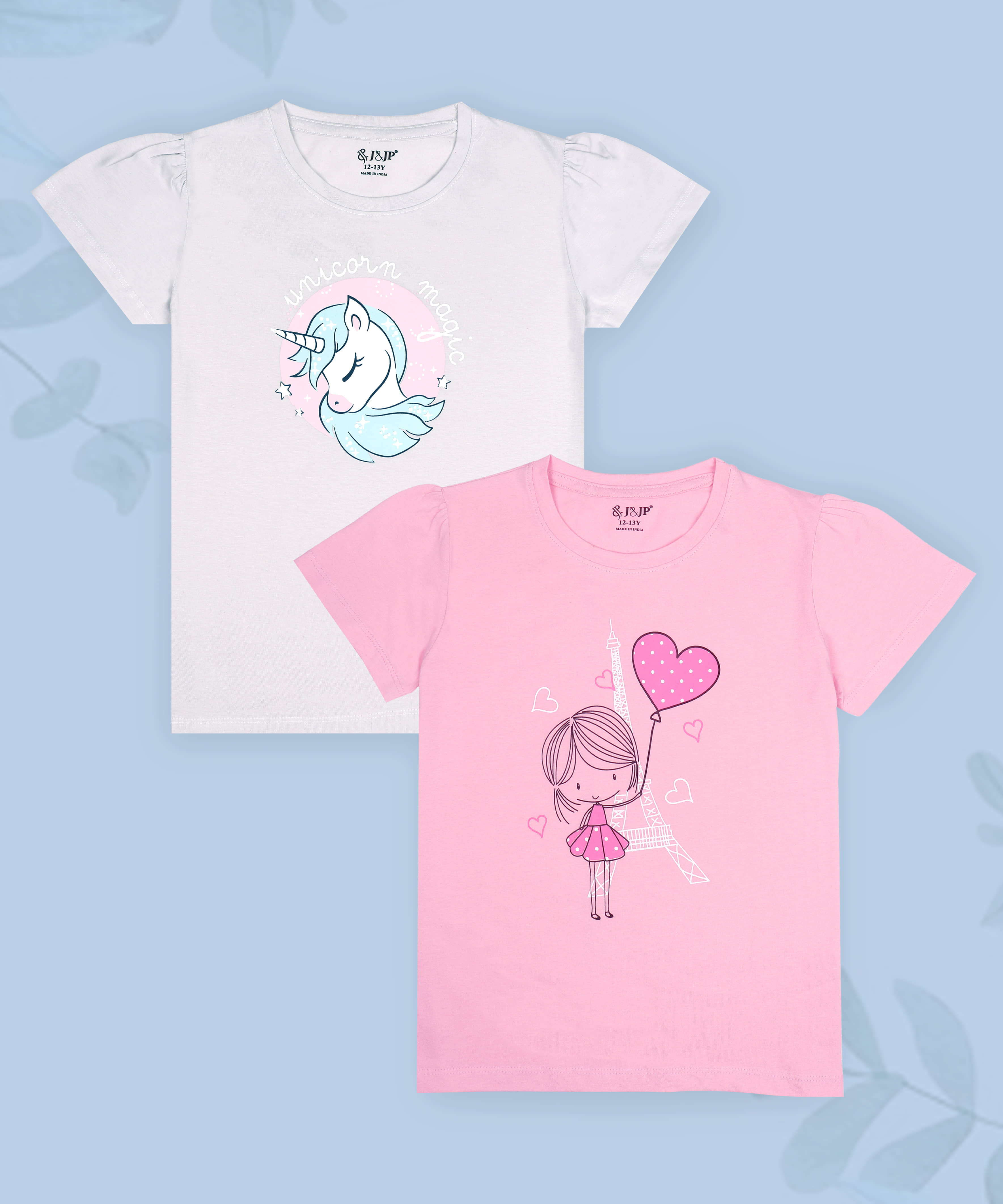 J&JP Pack of 2 Girls Cotton Blend T-Shirt ( Multicolor )