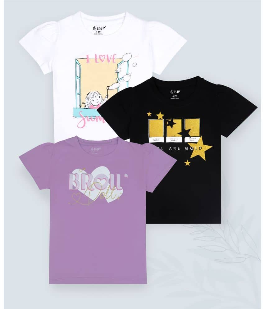 J&JP Pack of 3 Girls Cotton Blend T-Shirt ( Multicolor )