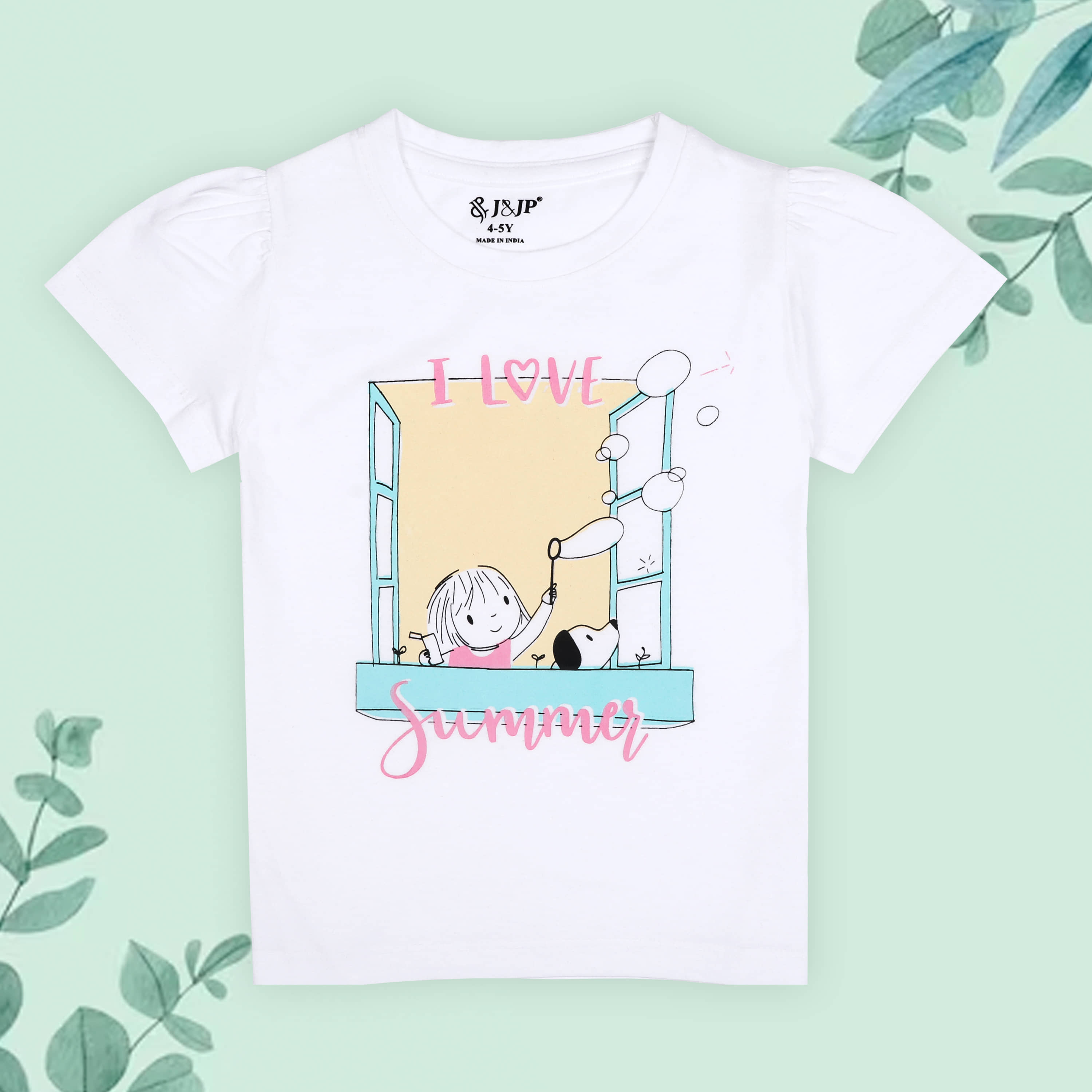 J&JP Pack of 1 Girls Cotton T-Shirt ( White )