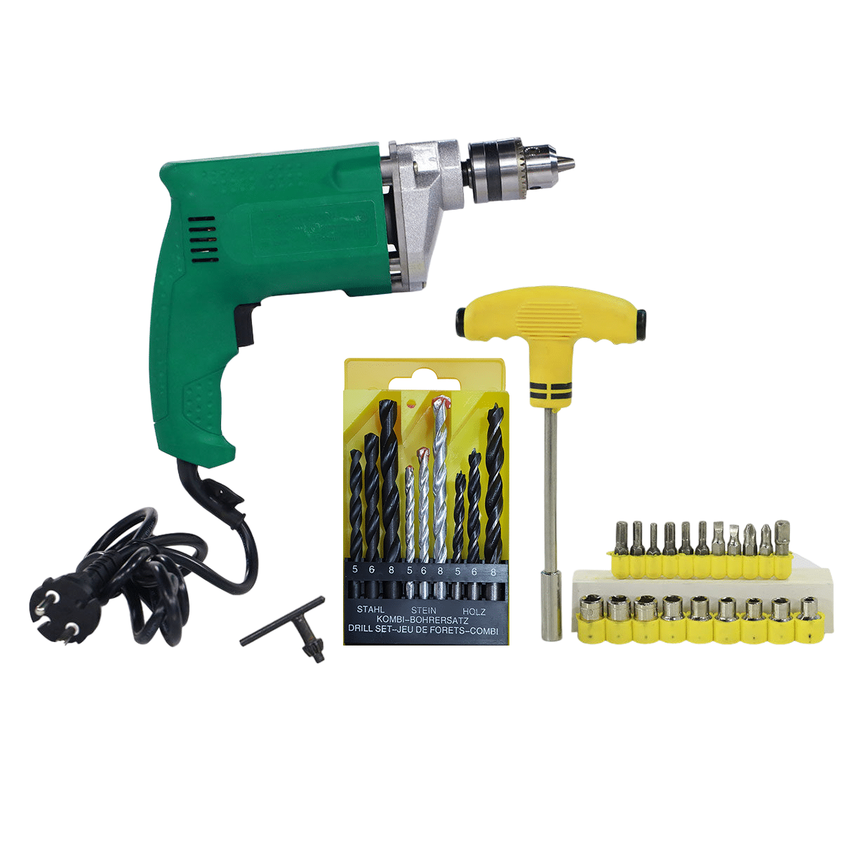 Shopper52 - DRL9PCB21PC-Y 350W 10mm Corded Drill Machine with Bits Shopper52 - DRL9PCB21PC-Y 350W 10mm Corded Drill Machine with Bits