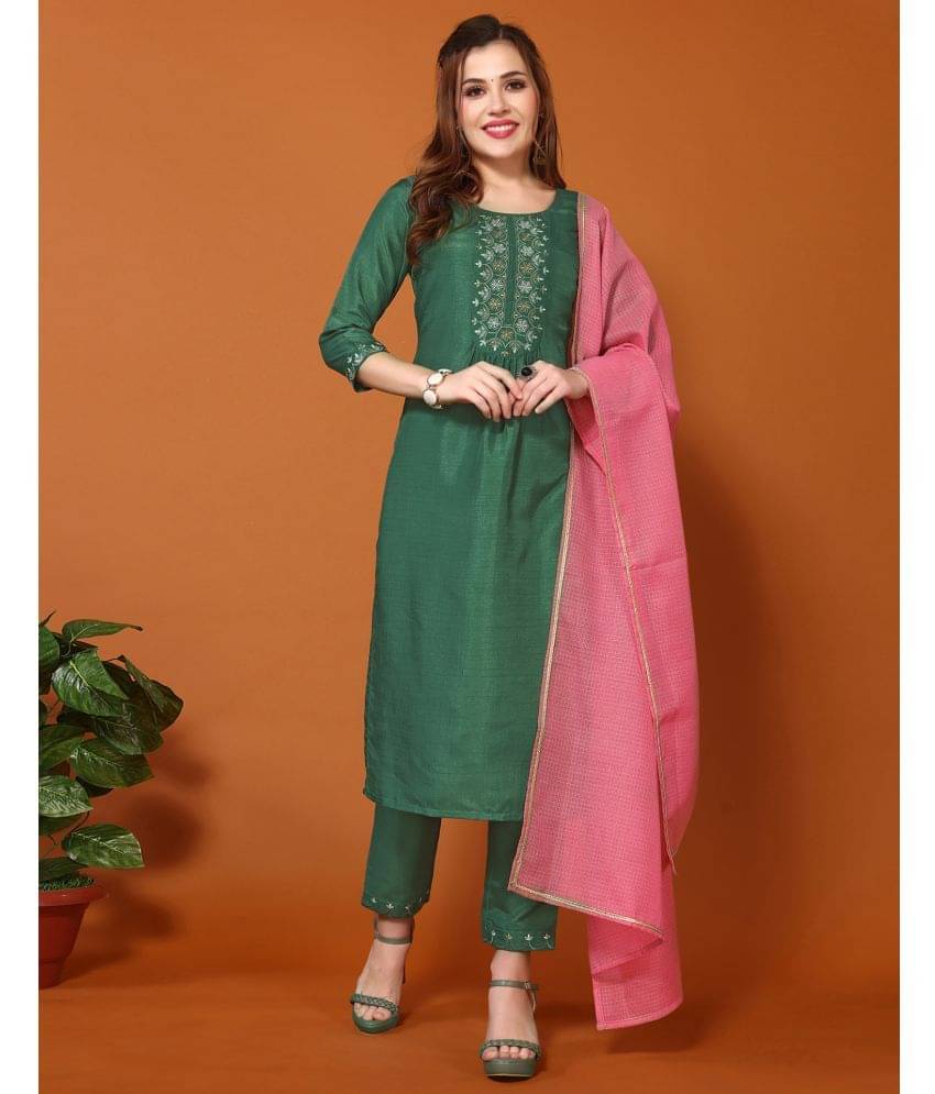    			Skylee Chiffon Printed Kurti With Pants Women's Stitched Salwar Suit - Green ( Pack of 1 )