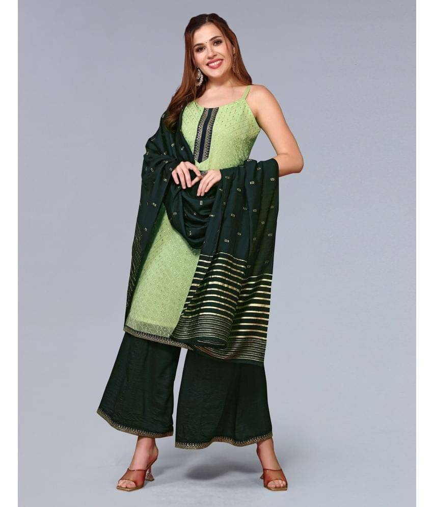     			Skylee Georgette Solid Kurti With Sharara And Gharara Women's Stitched Salwar Suit - Mint Green ( Pack of 1 )