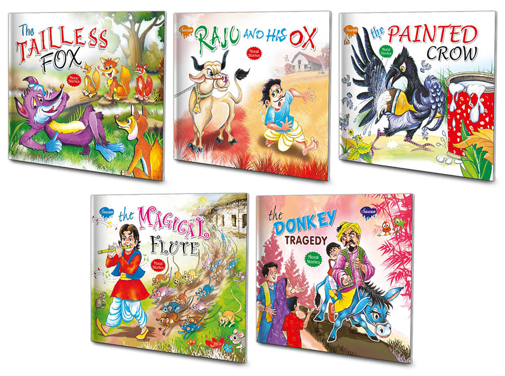 The Tailless Fox, Raju And His Ox, The Painted Crow, The Magical Flute, The Donkey Tragedy | 5 Moral Stories By Sawan (Paperback, Manoj Publications Editorial Board) The Tailless Fox, Raju And His Ox, The Painted Crow, The Magical Flute, The Donkey Tragedy | 5 Moral Stories By Sawan (Paperback, Manoj Publications Editorial Board)