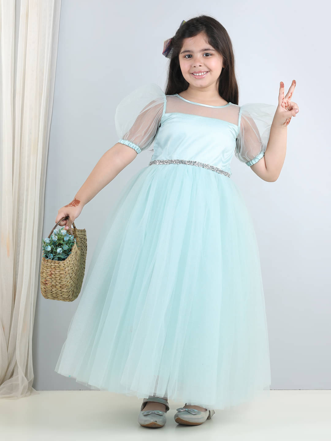     			Toy Balloon Kids Net Fit And Flare Dress For Girls ( Pack of 1 , Light Blue )