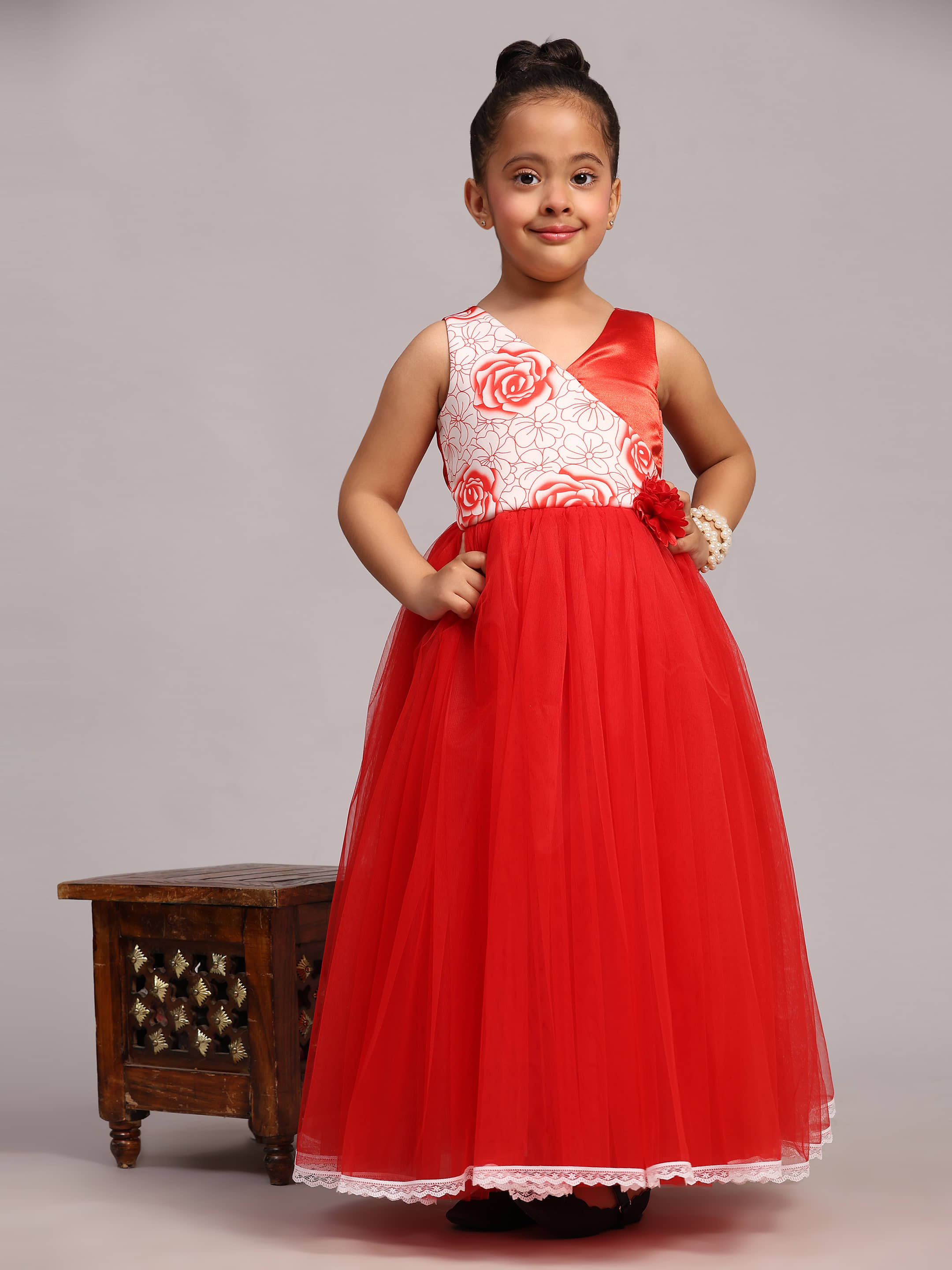 Toy Balloon Kids Net Fit And Flare Dress For Girls ( Pack of 1 , Red )