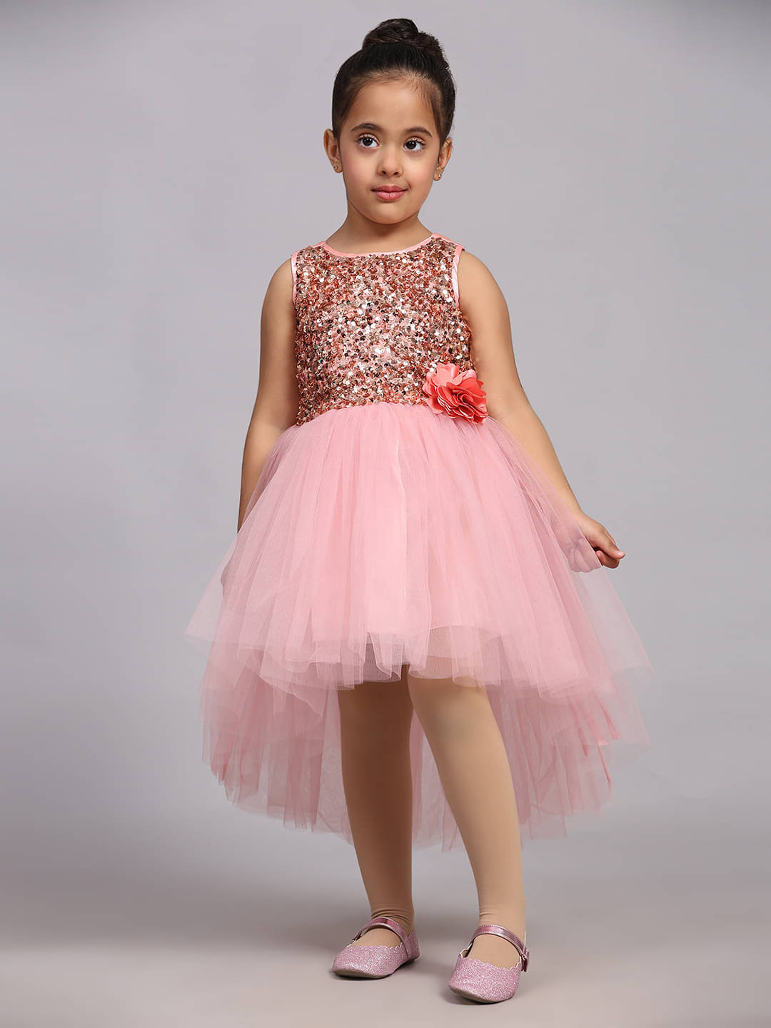    			Toy Balloon Kids Net Asymmetric Dress For Girls ( Pack of 1 , Rosewood )