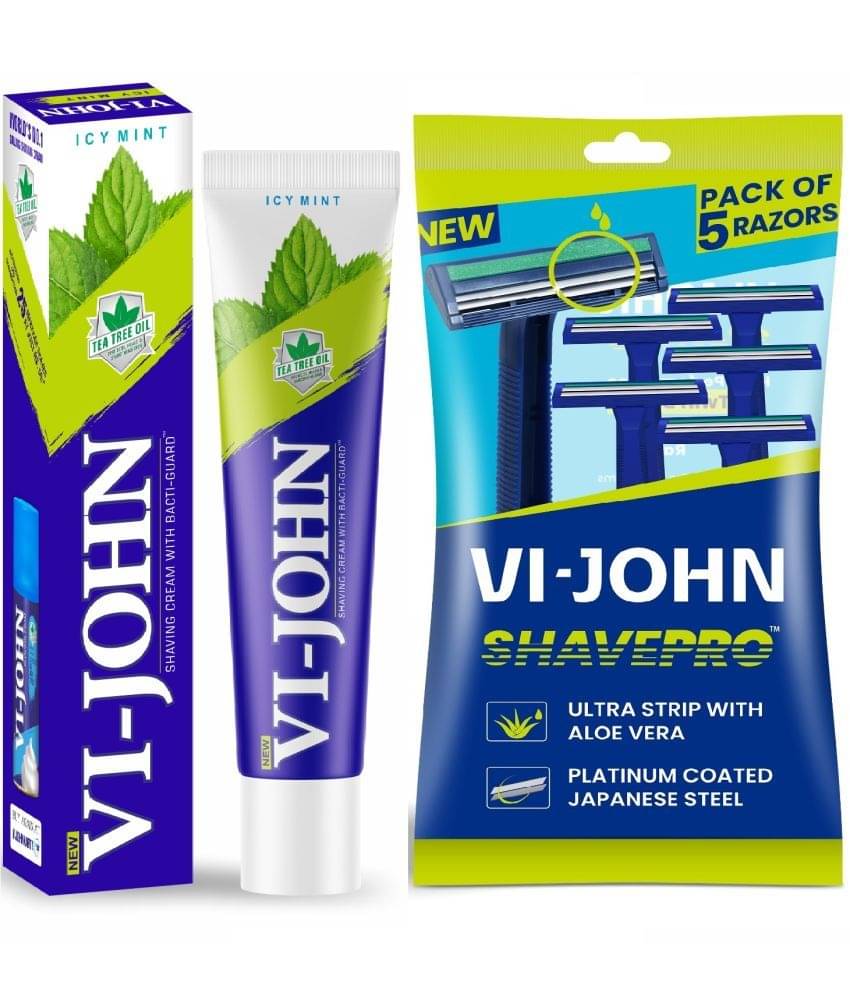     			Vi-John Icy Mint Shaving Cream 125G & Shave Pro Twin Blade Disposable Razor 5 Pcs Combo Pack
