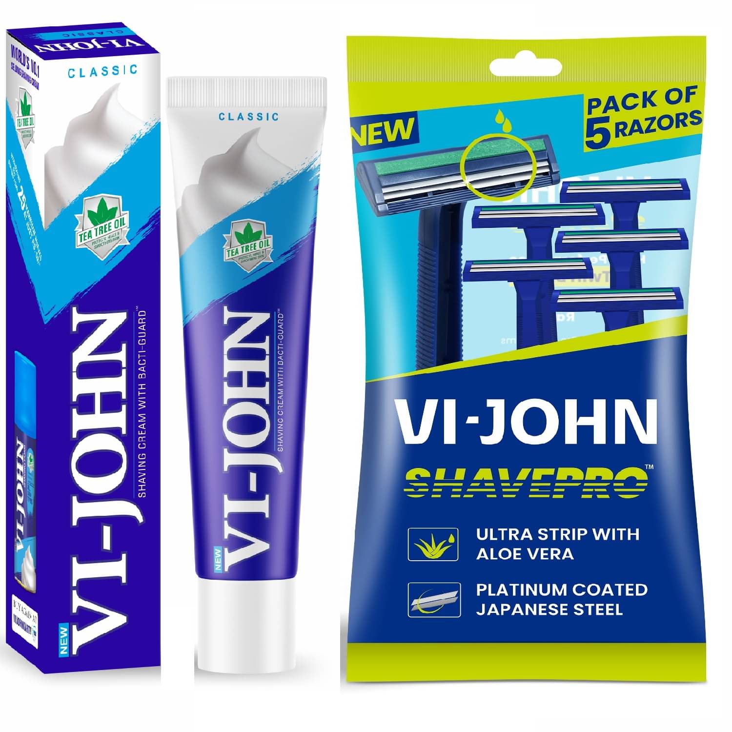VI-JOHN Classic Shaving Cream 125g & Shave Pro Twin Blade Disposable Razor 5 PCS -Pack of 2 VI-JOHN Classic Shaving Cream 125g & Shave Pro Twin Blade Disposable Razor 5 PCS -Pack of 2