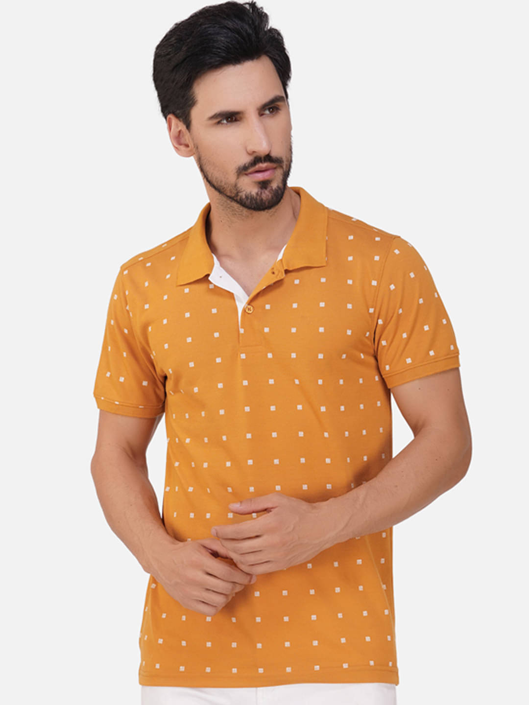 XPLUMP Pack of 1 Cotton Blend Regular Fit Printed Half Sleeves Men's Polo T Shirt ( Gold ) XPLUMP Pack of 1 Cotton Blend Regular Fit Printed Half Sleeves Men's Polo T Shirt ( Gold )