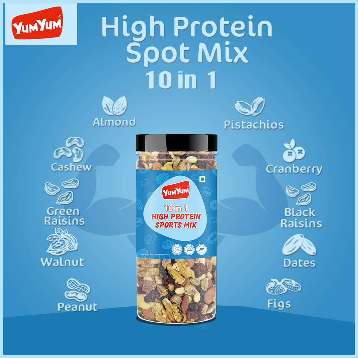     			YUM YUM Premium 10 in 1 High Protein Sports Mix 250g, Rich in Fiber, Good For Gym Health (250 g)