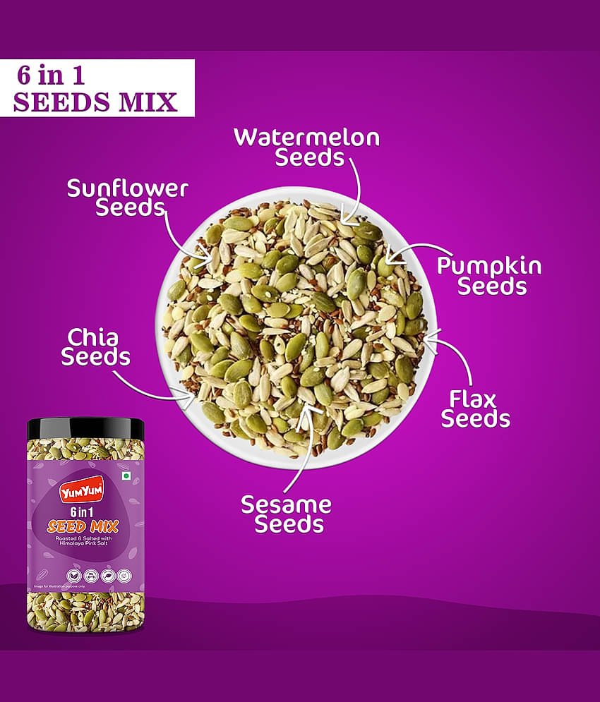YUM YUM 6 in 1 Seeds Mix 400g | Healthy Edible Seeds Diet Snacks | Natural Roasted Seed