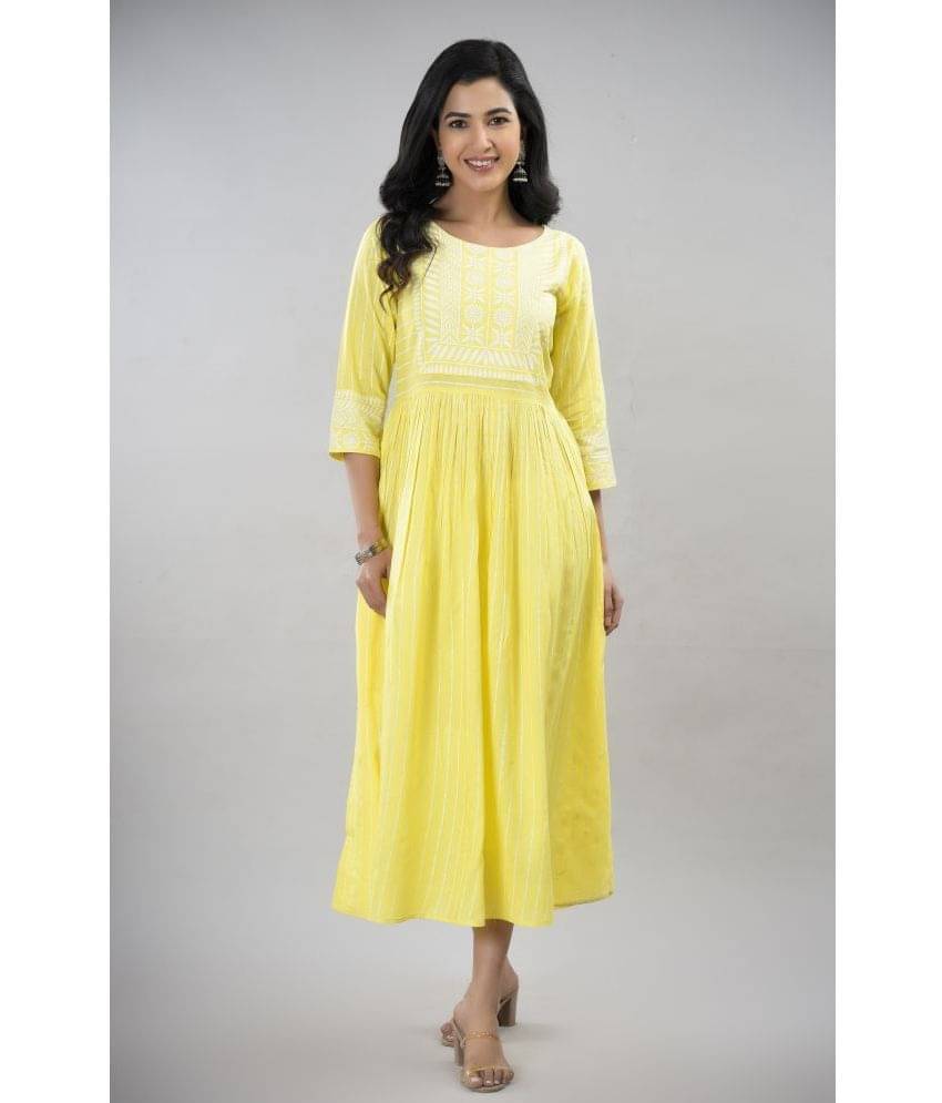 FABRR Rayon Printed Anarkali Women's Kurti - Yellow ( Pack of 1 ) FABRR Rayon Printed Anarkali Women's Kurti - Yellow ( Pack of 1 )
